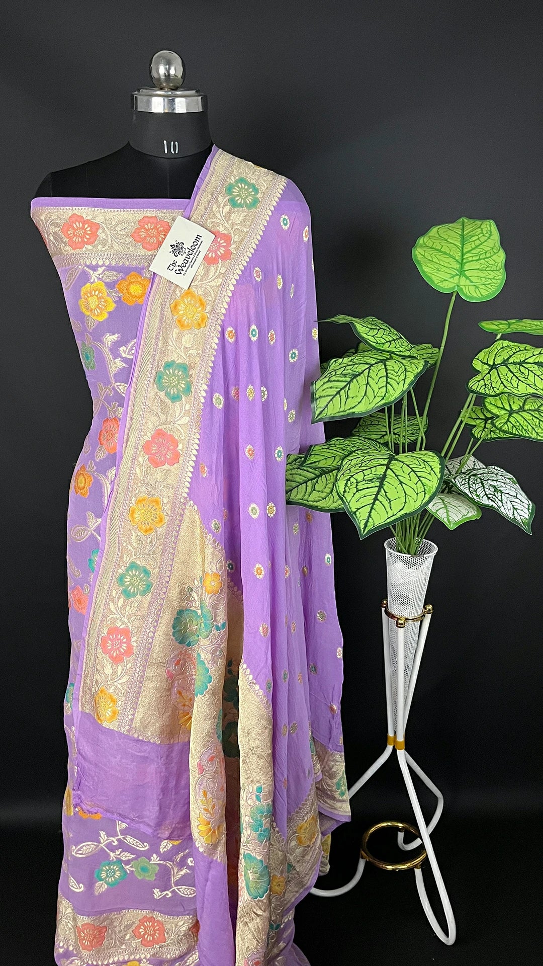 Lavender Khaddi Georgette Water Zari Tilfi Meenakari Pure Banarasi Dress Material The Weaveloom