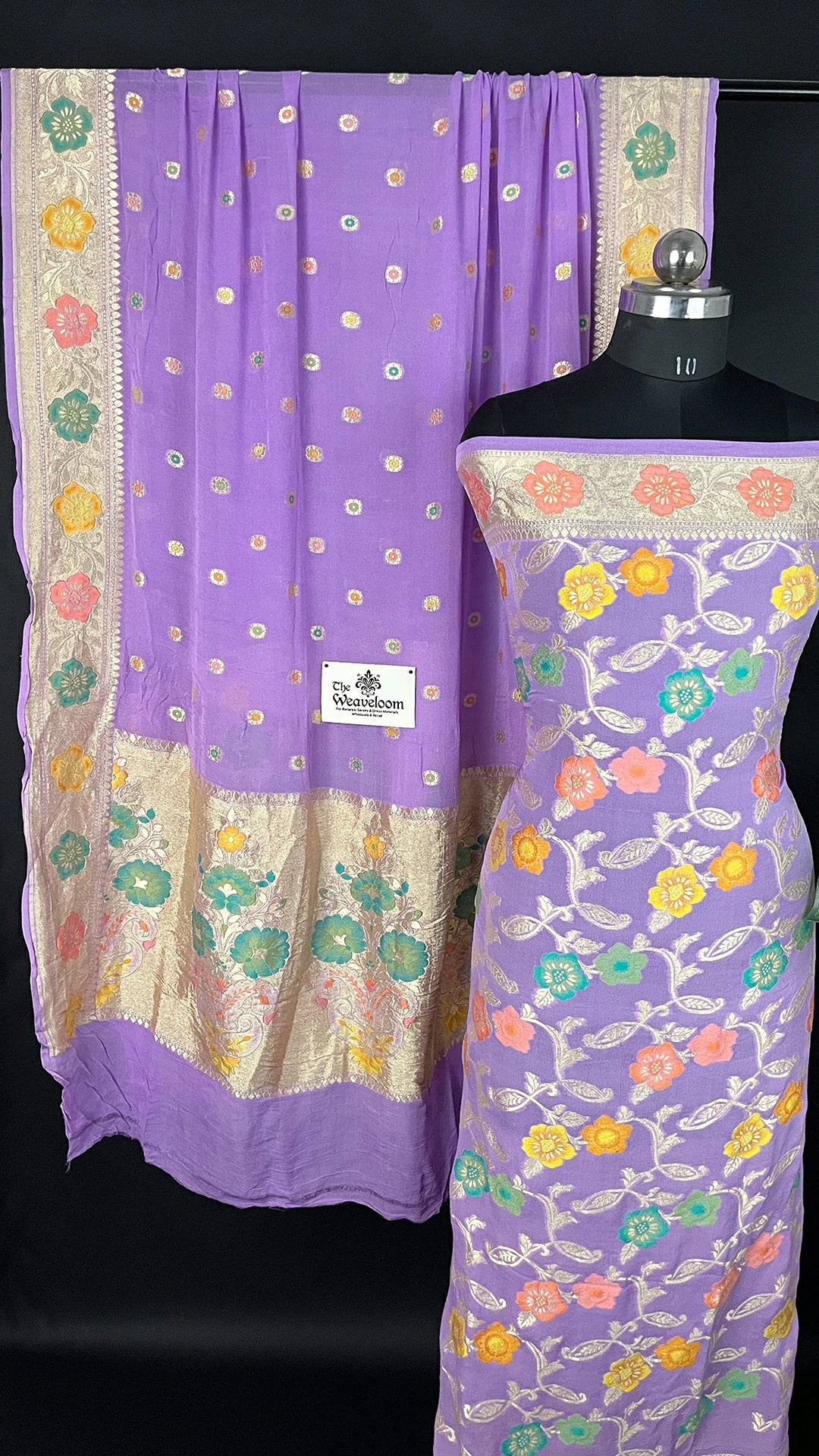 Lavender Khaddi Georgette Water Zari Tilfi Meenakari Pure Banarasi Dress Material The Weaveloom