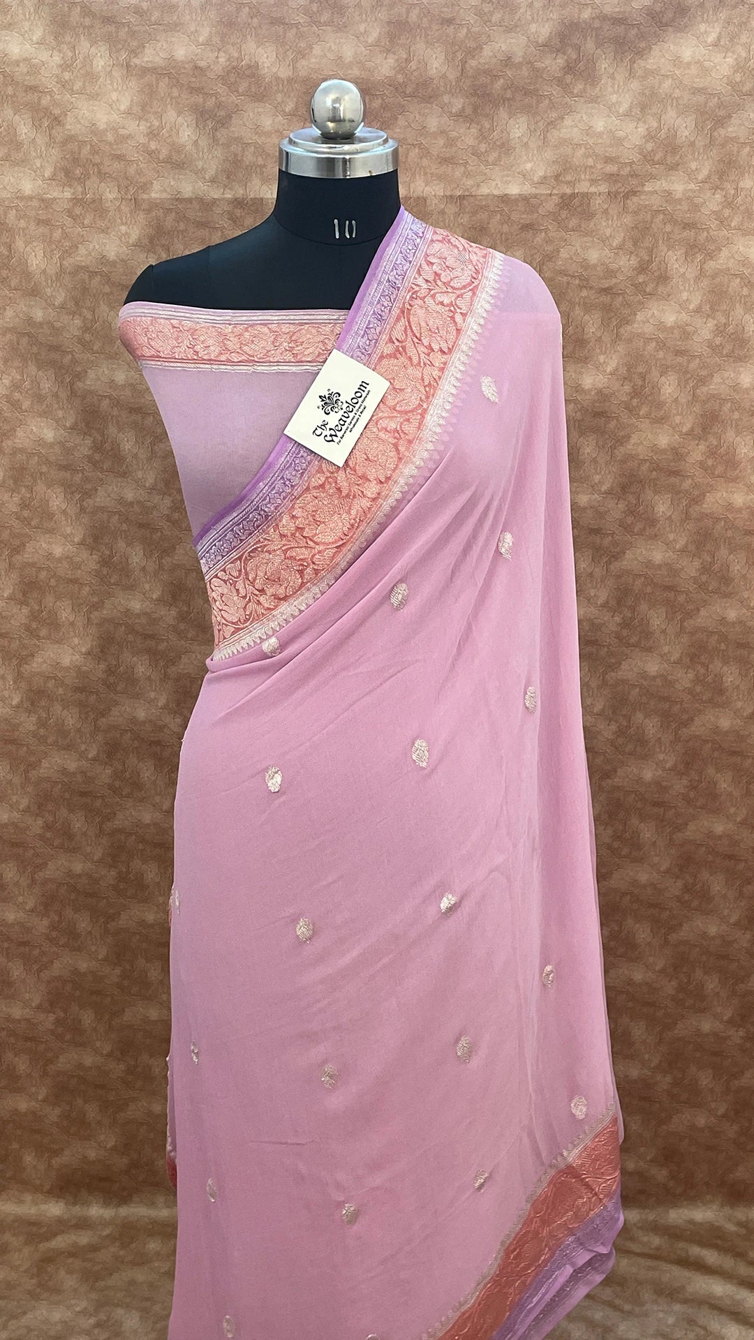 Lavender Pure Khaddi Georgette Kadwa Handloom Banarasi Saree by The Weaveloom