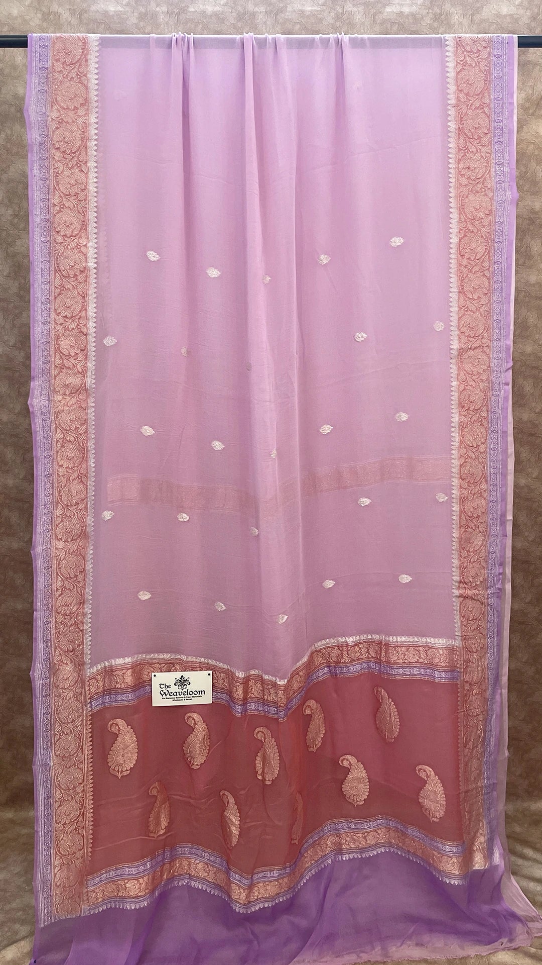 Lavender Pure Khaddi Georgette Kadwa Handloom Banarasi Saree by The Weaveloom