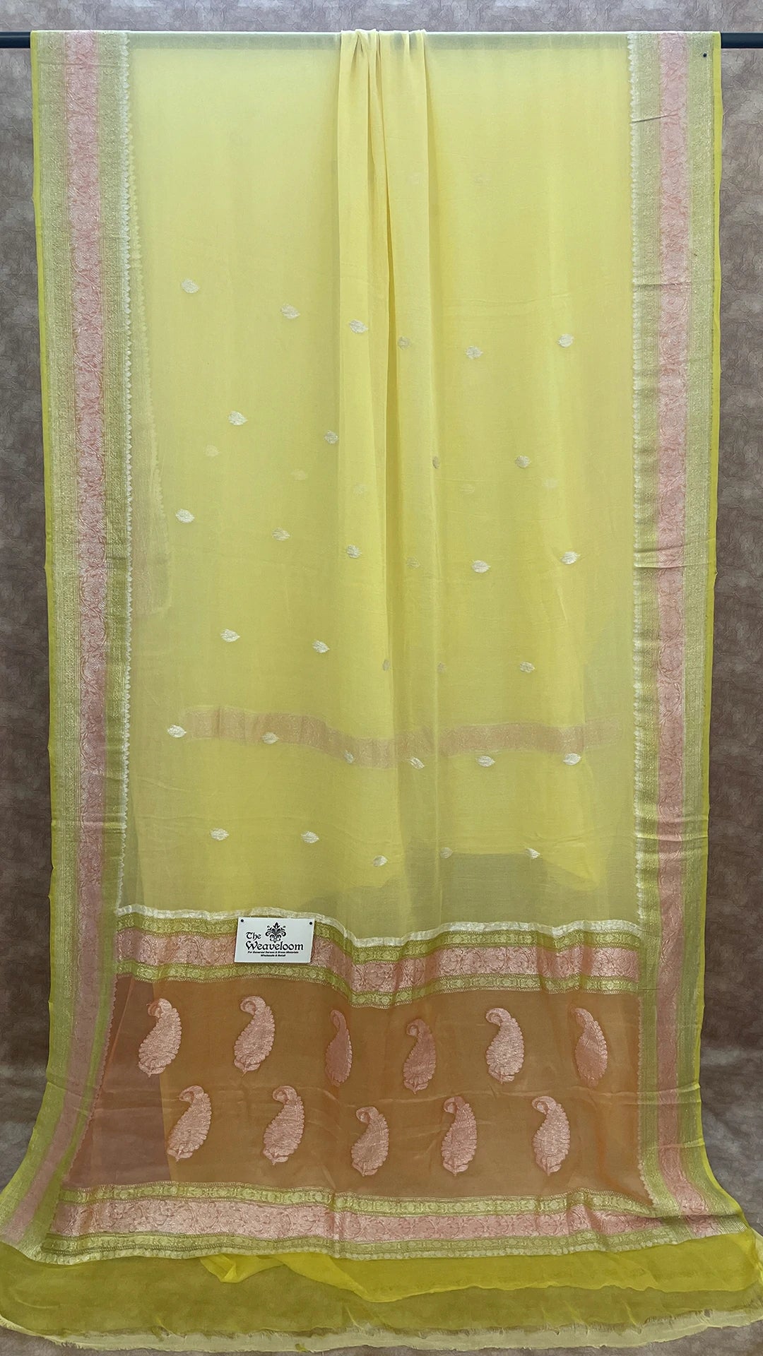 Lemon Yellow Pure Khaddi Georgette Kadwa Handloom Banarasi Saree by The Weaveloom