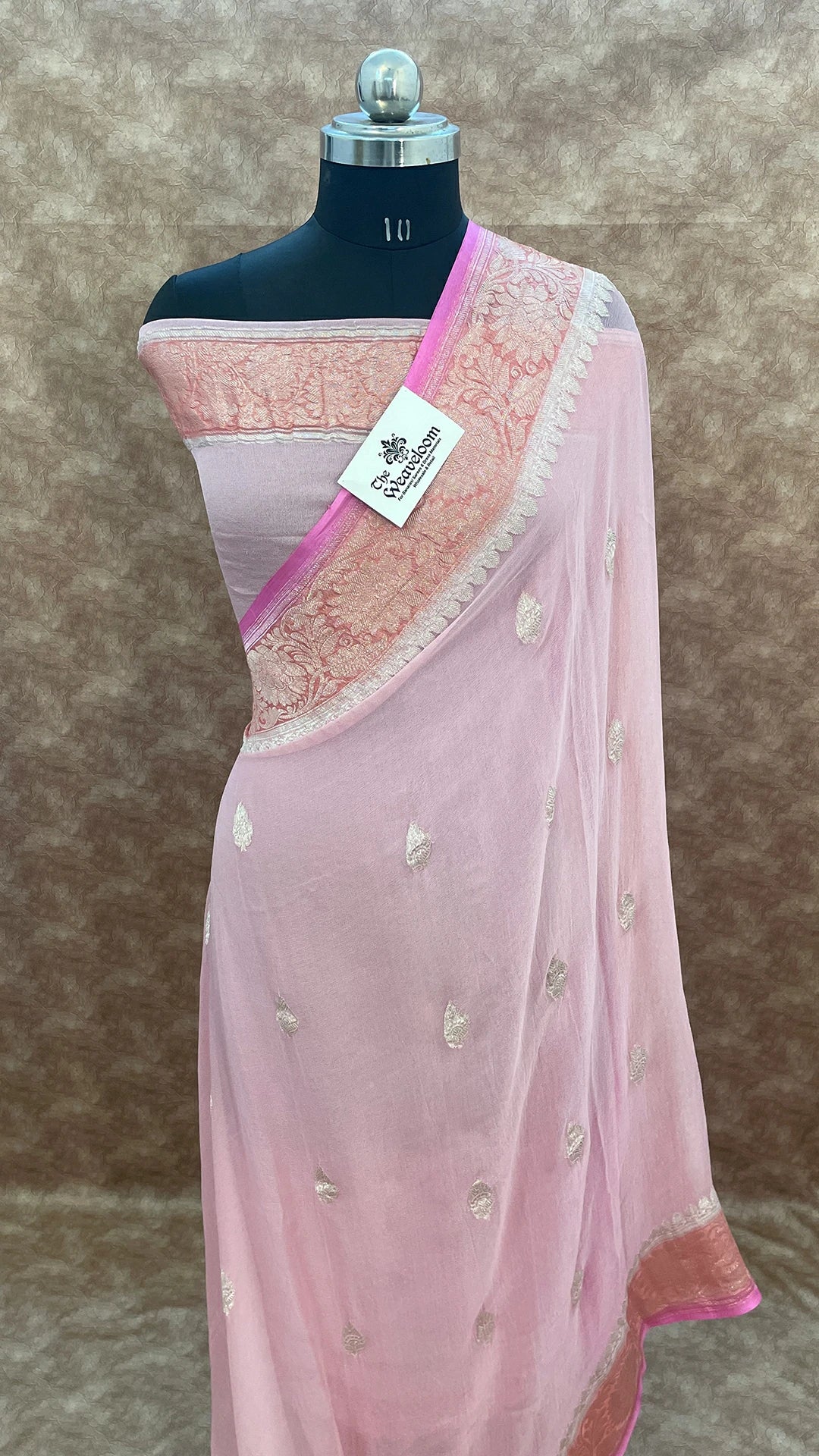 Light Lavender Pure Khaddi Georgette Handloom Banarasi Saree by The Weaveloom – Silver Zari Detailing