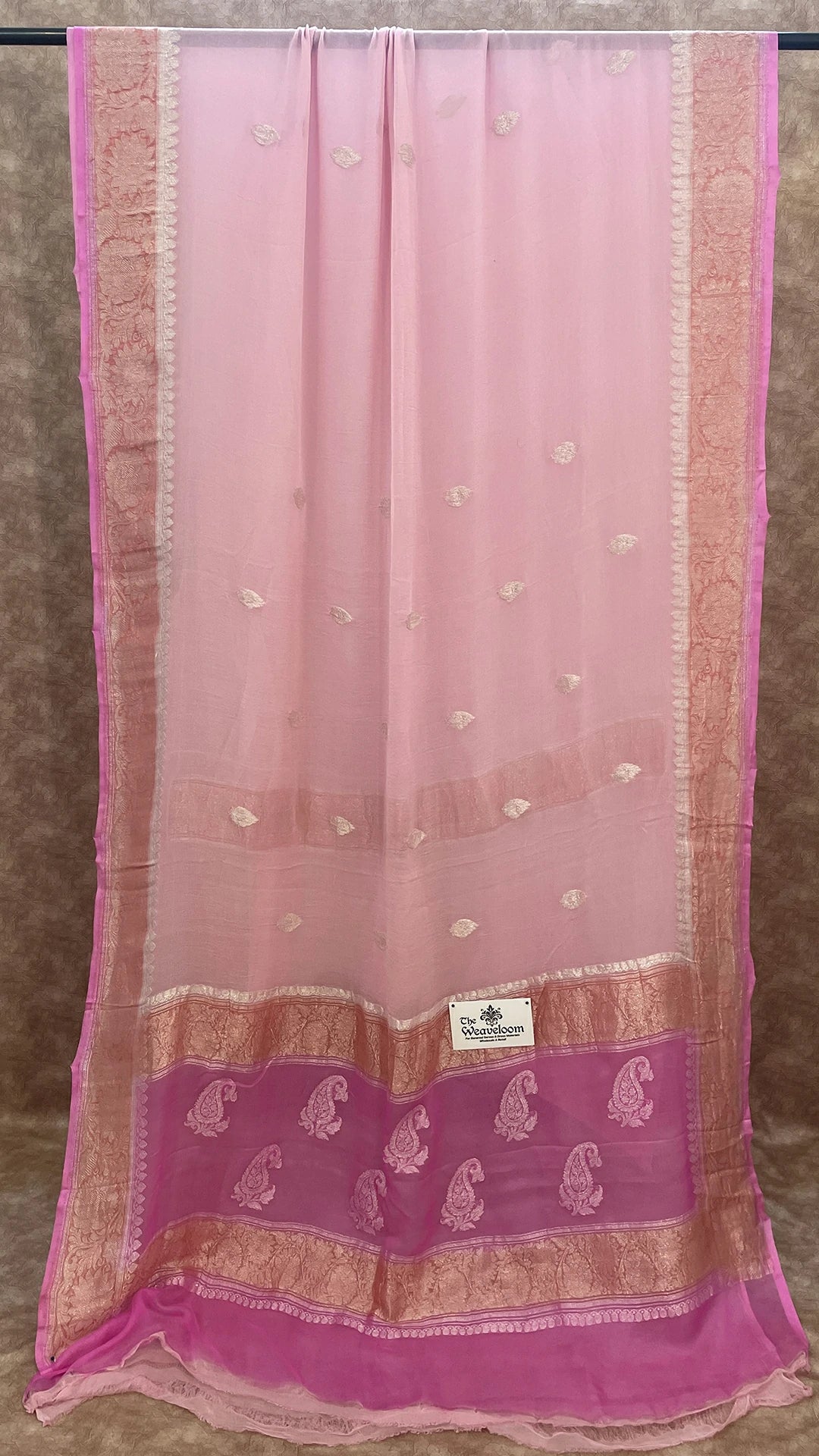 Light Lavender Pure Khaddi Georgette Handloom Banarasi Saree by The Weaveloom – Silver Zari Detailing