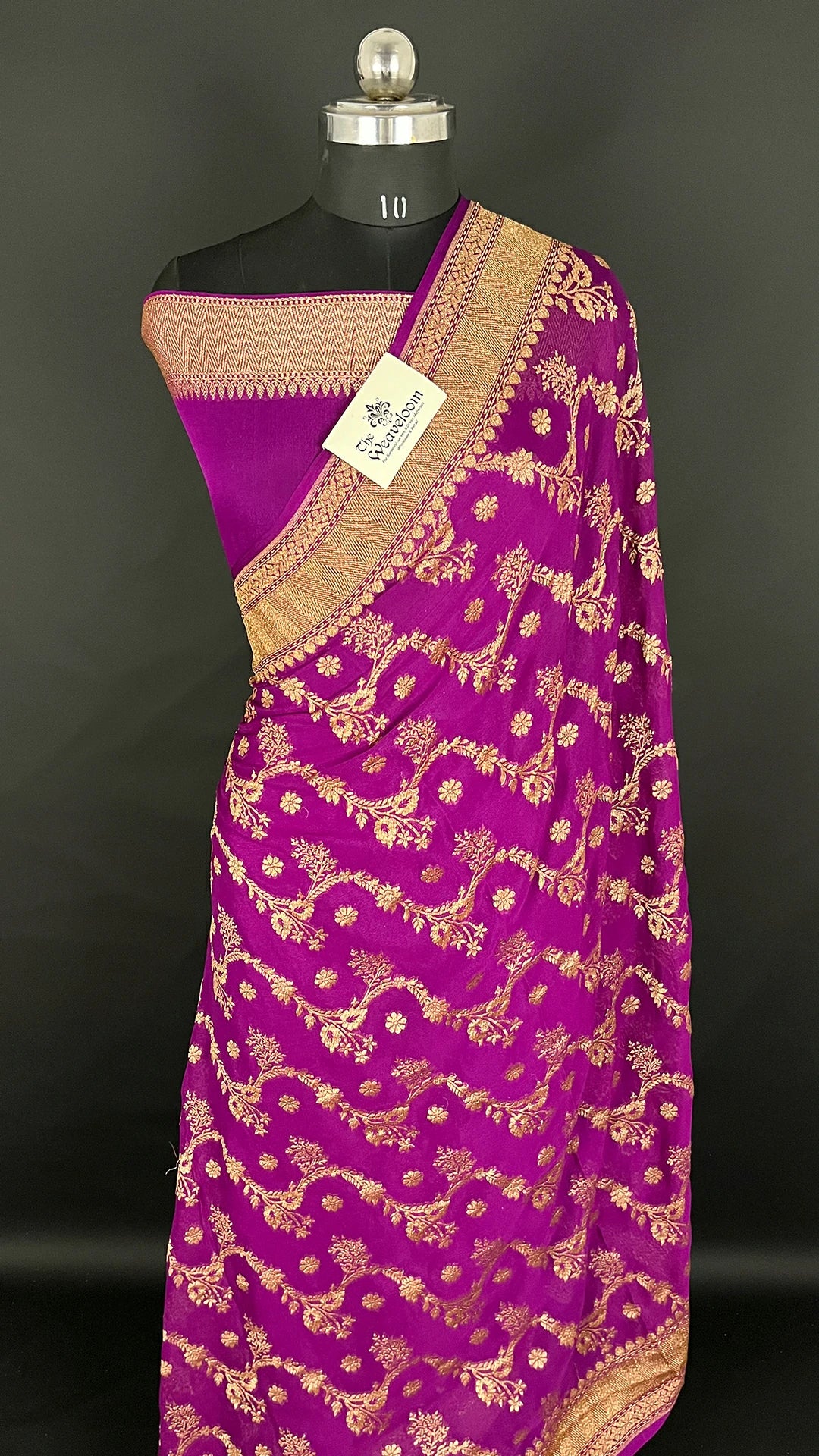 Magenta Khaddi Georgette Pure Banarasi Saree Antique Zari The Weaveloom