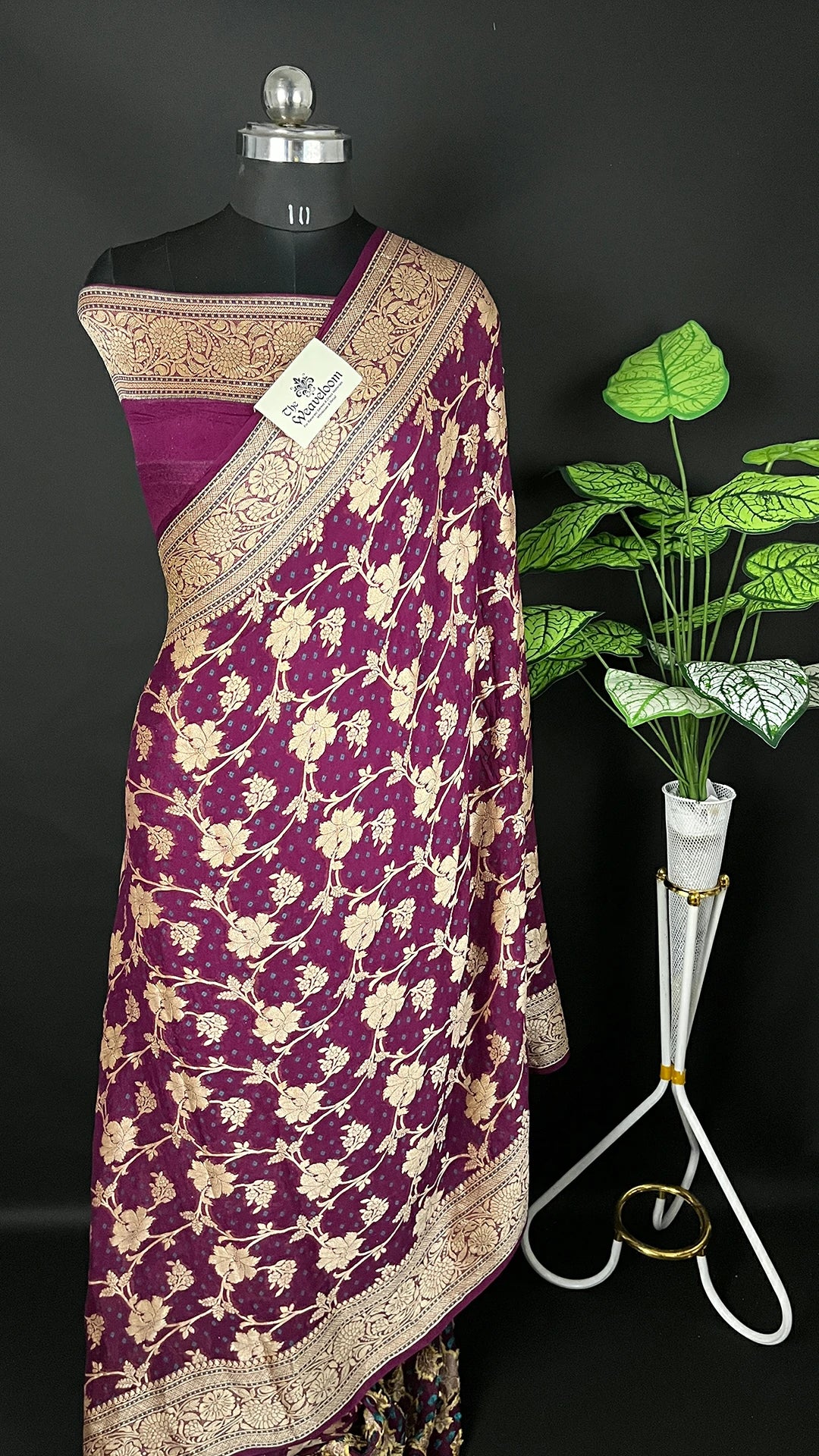 Magenta Pure Crepe Georgette Banarasi Saree with Meenakari Work The Weaveloom