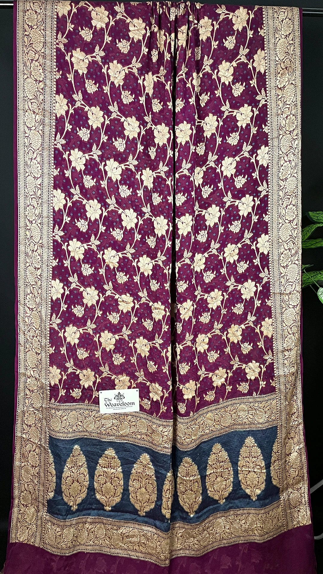 Magenta Pure Crepe Georgette Banarasi Saree with Meenakari Work The Weaveloom