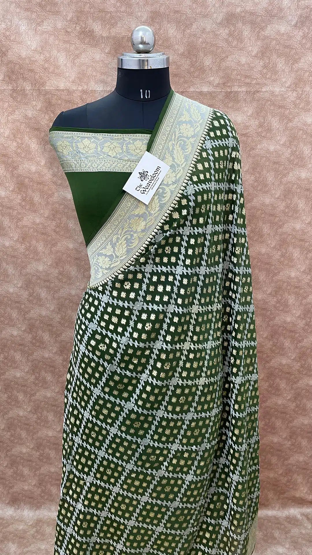 Mehendi Green Pure Khaddi Georgette Meenakari Banarasi Saree by The Weaveloom