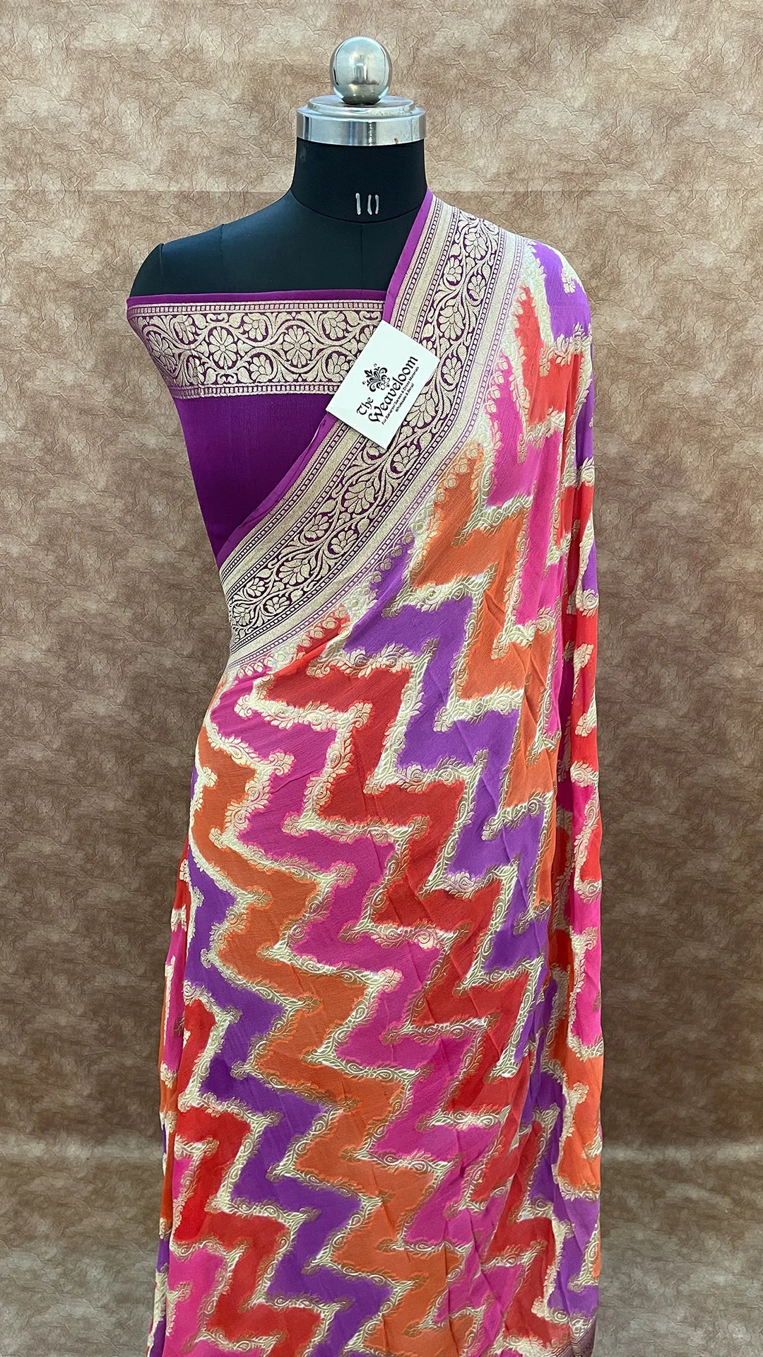 Multicolor Zig-Zag Rangkat Khaddi Georgette Water Zari Pure Banarasi Saree by The Weaveloom