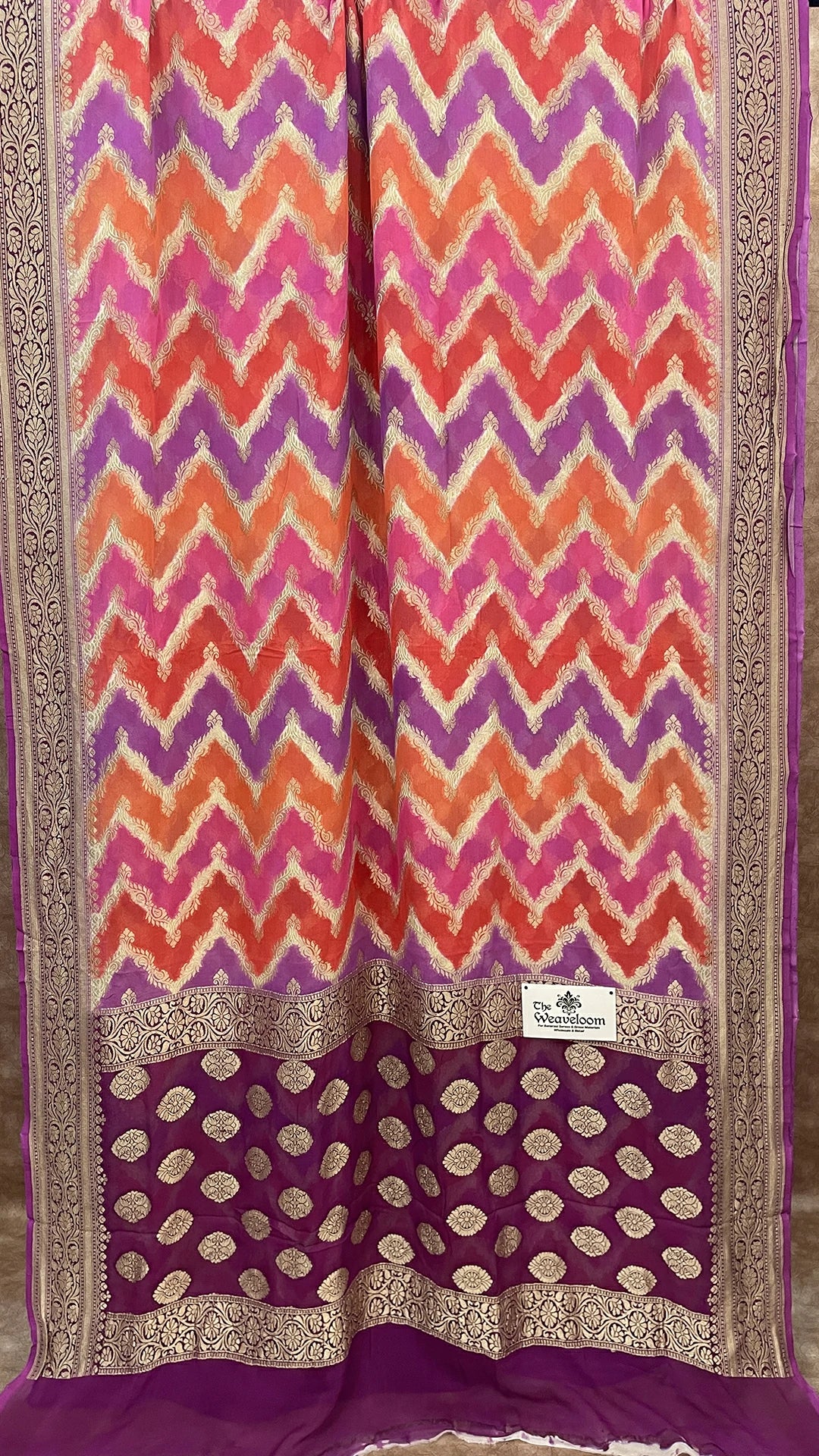 Multicolor Zig-Zag Rangkat Khaddi Georgette Water Zari Pure Banarasi Saree by The Weaveloom