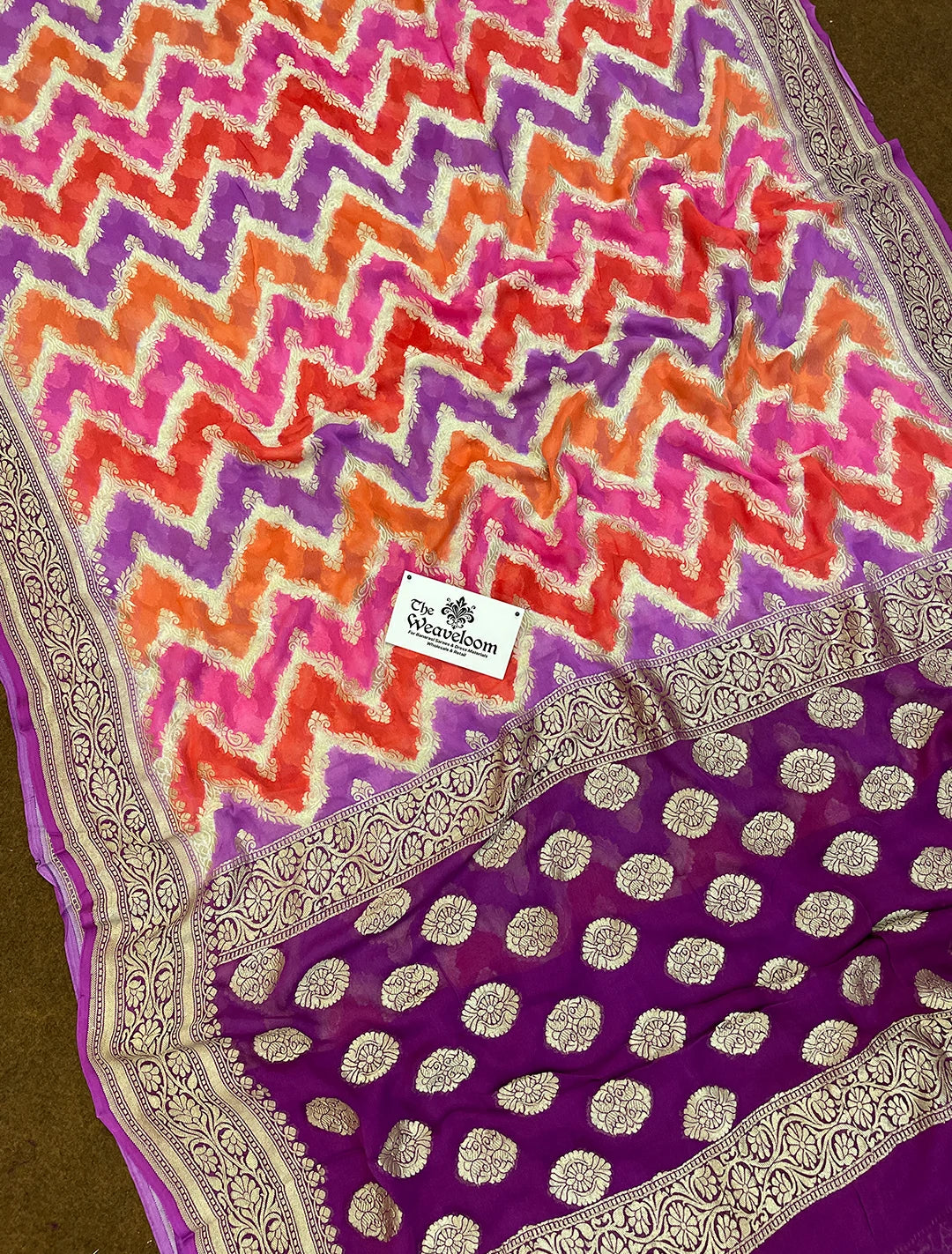 Multicolor Zig-Zag Rangkat Khaddi Georgette Water Zari Pure Banarasi Saree by The Weaveloom