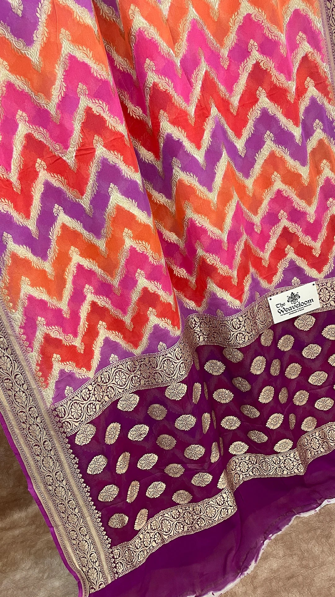 Multicolor Zig-Zag Rangkat Khaddi Georgette Water Zari Pure Banarasi Saree by The Weaveloom
