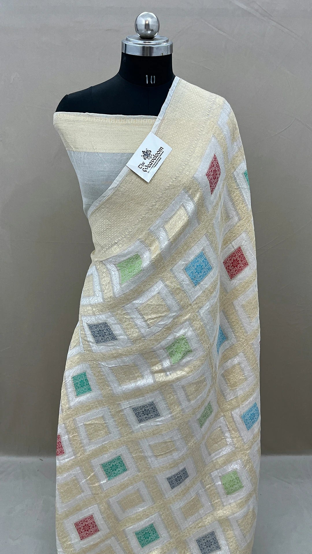 Natural Tussar Georgette Banarasi Saree With Meenakari by The Weaveloom