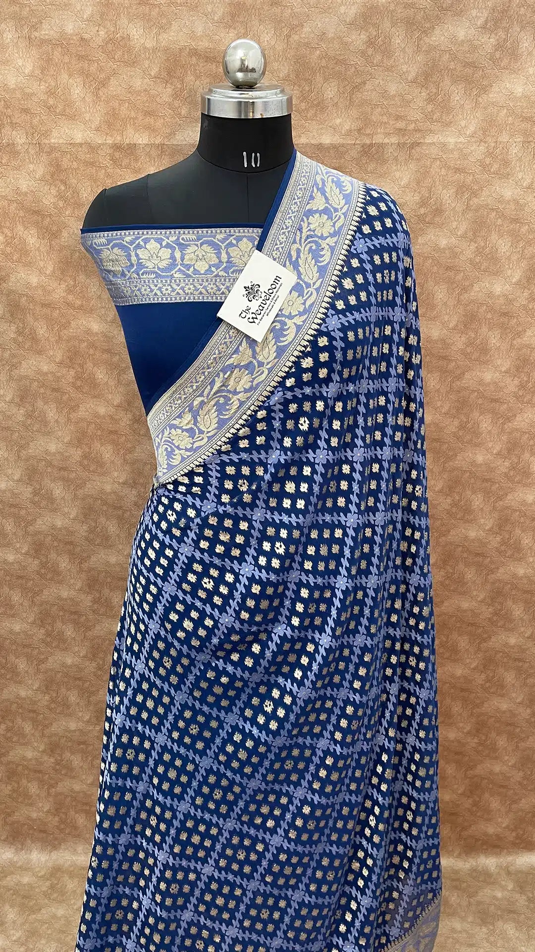 Navy Blue Pure Khaddi Georgette Banarasi Saree With Meenakari Work The Weaveloom