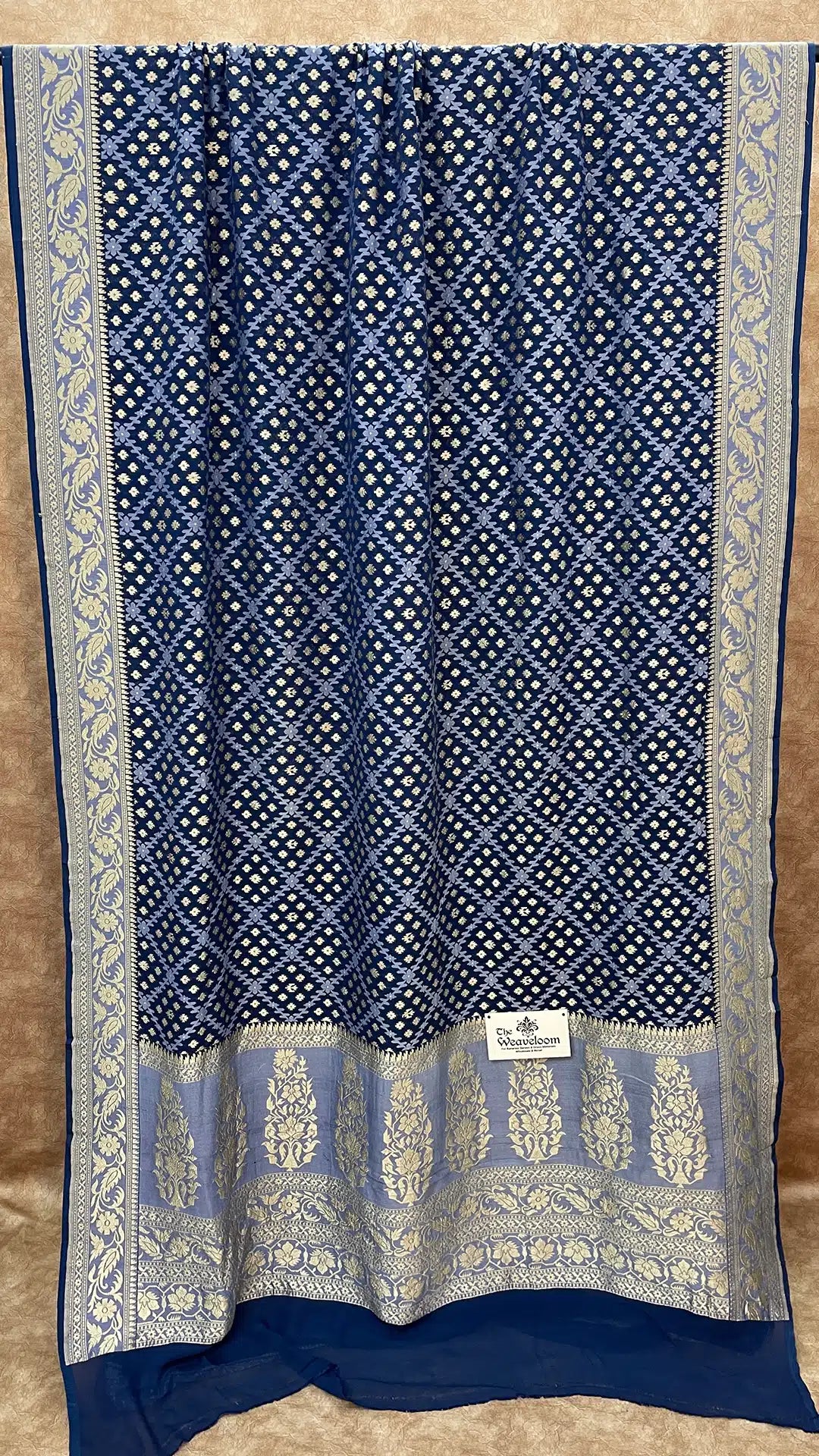 Navy Blue Pure Khaddi Georgette Banarasi Saree With Meenakari Work The Weaveloom