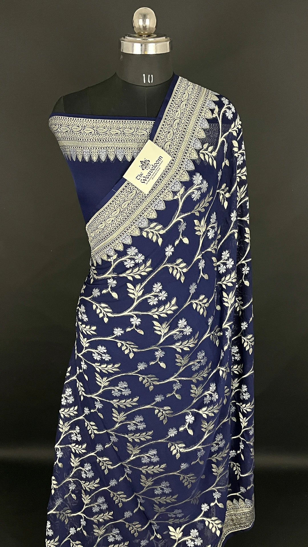 Navy Blue Khaddi Georgette Pure Banarasi Saree Sona Rupa Zari The Weaveloom
