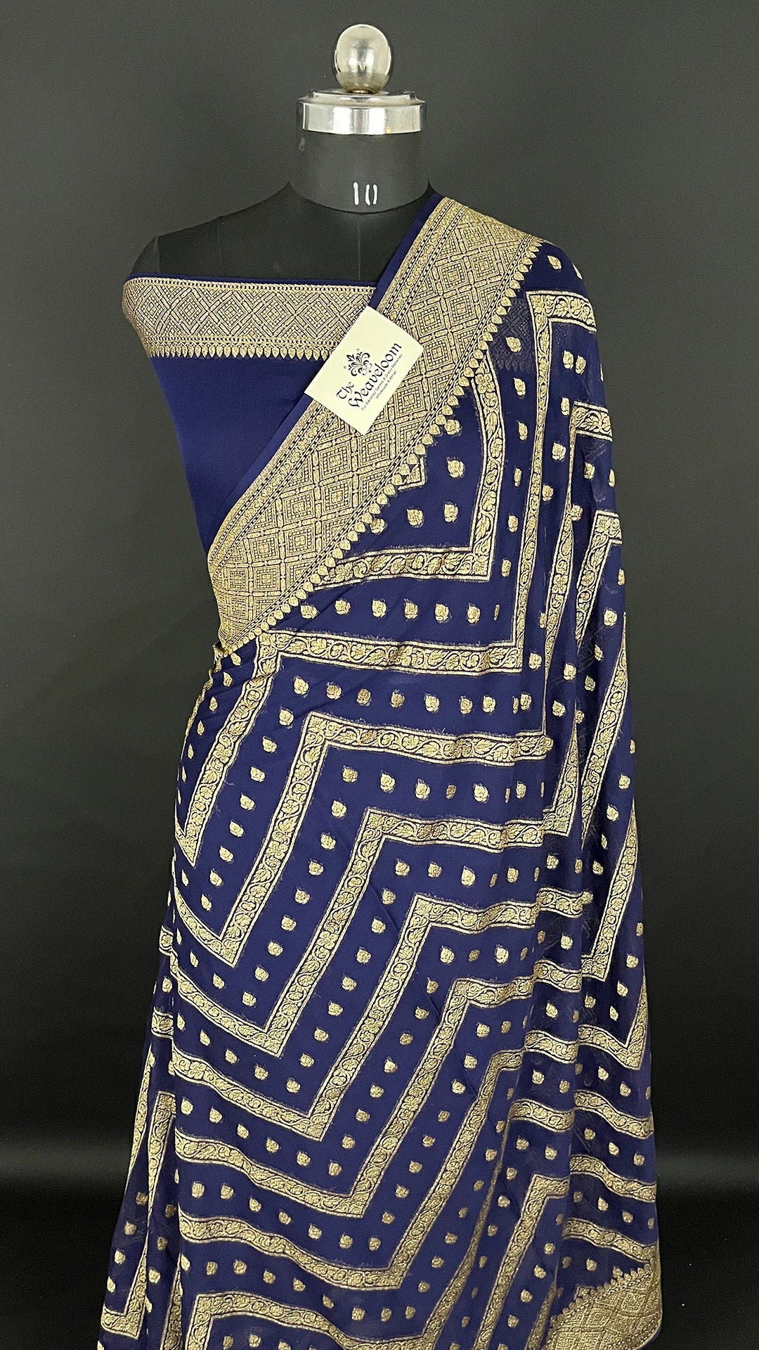 Navy Blue Pure Khaddi Georgette Banarasi Saree Antique Zari The Weaveloom