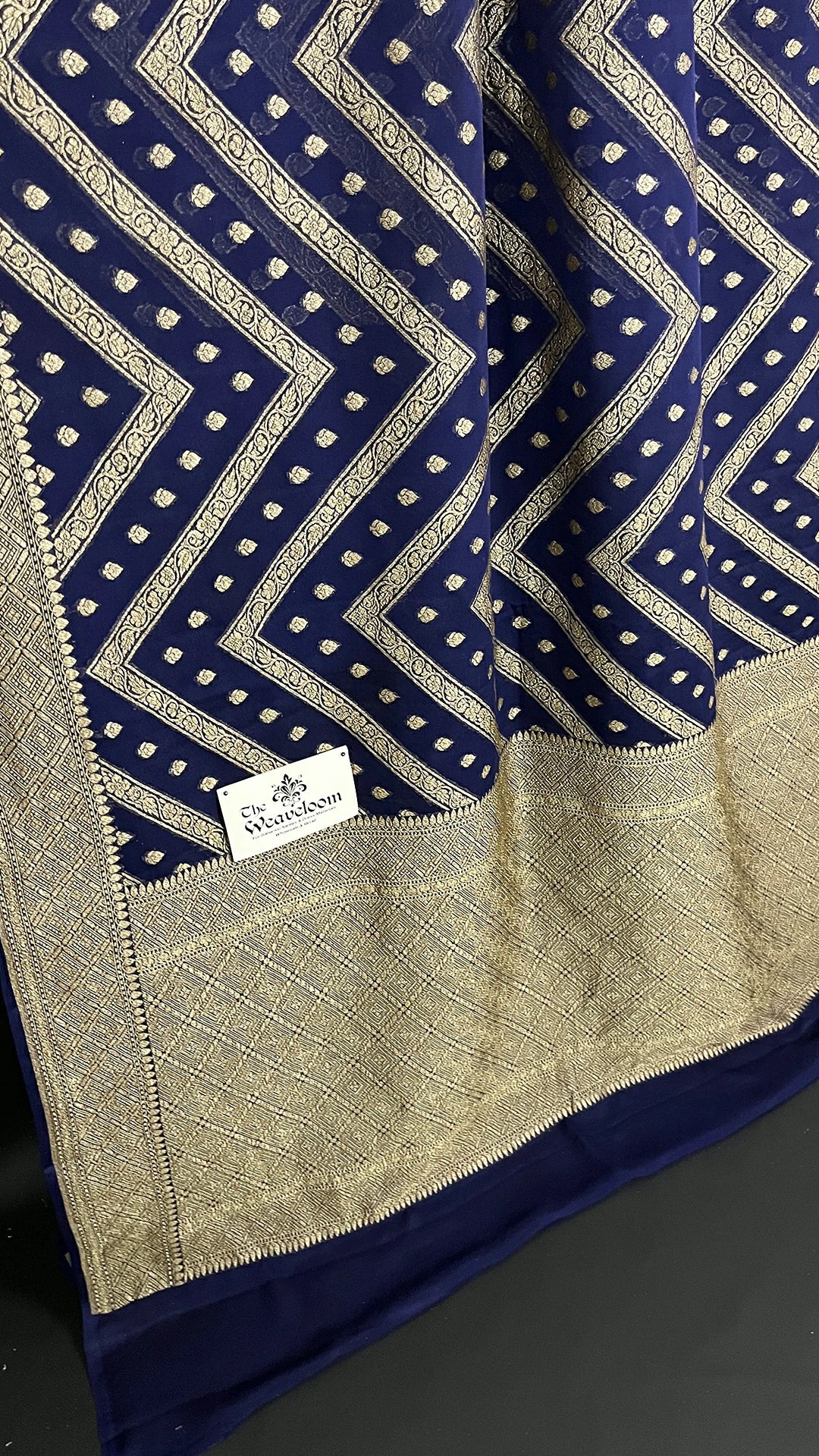 Navy Blue Pure Khaddi Georgette Banarasi Saree Antique Zari The Weaveloom
