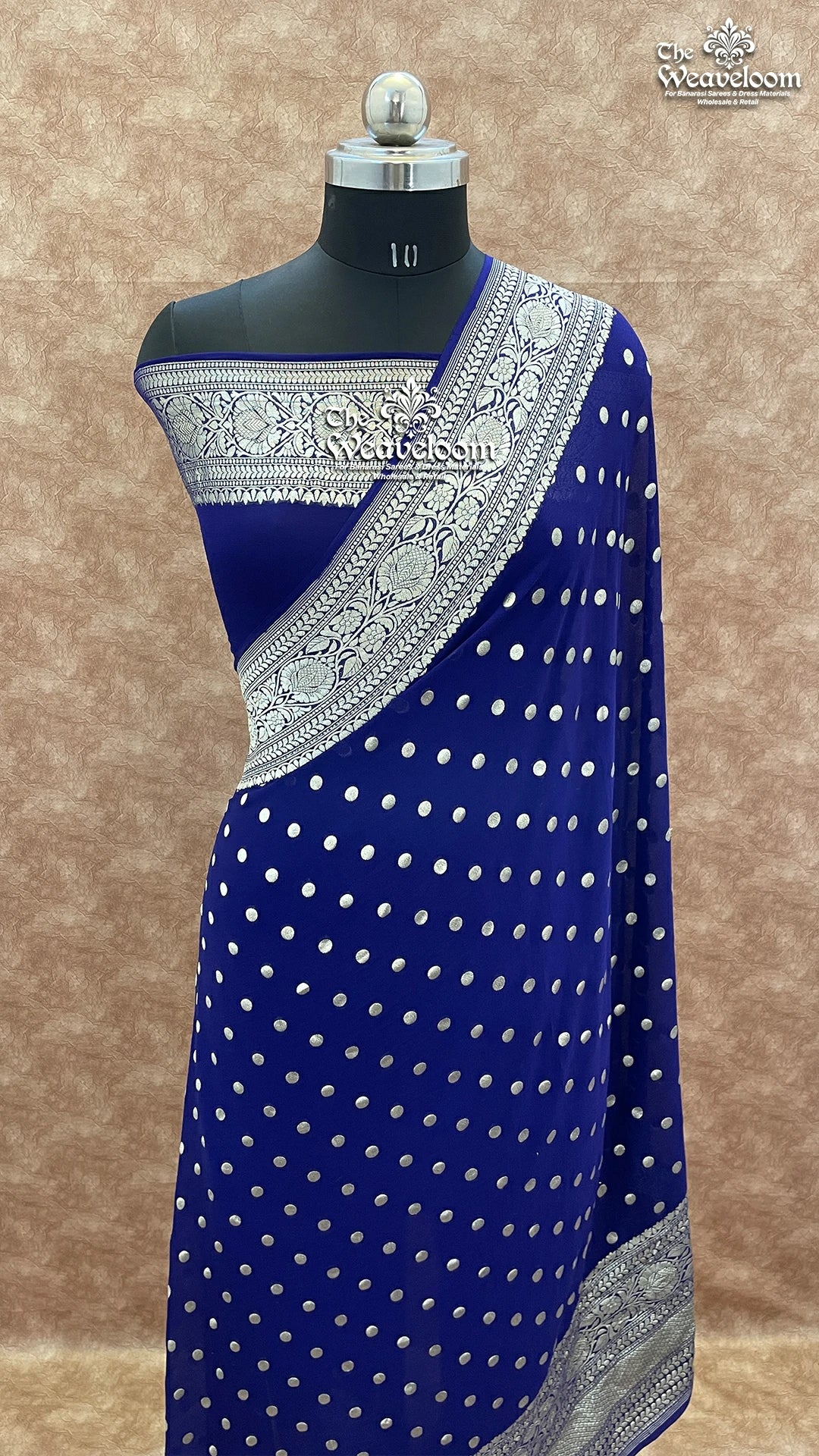 Navy Khaddi Georgette Water Zari Banarasi Saree - The Weaveloom