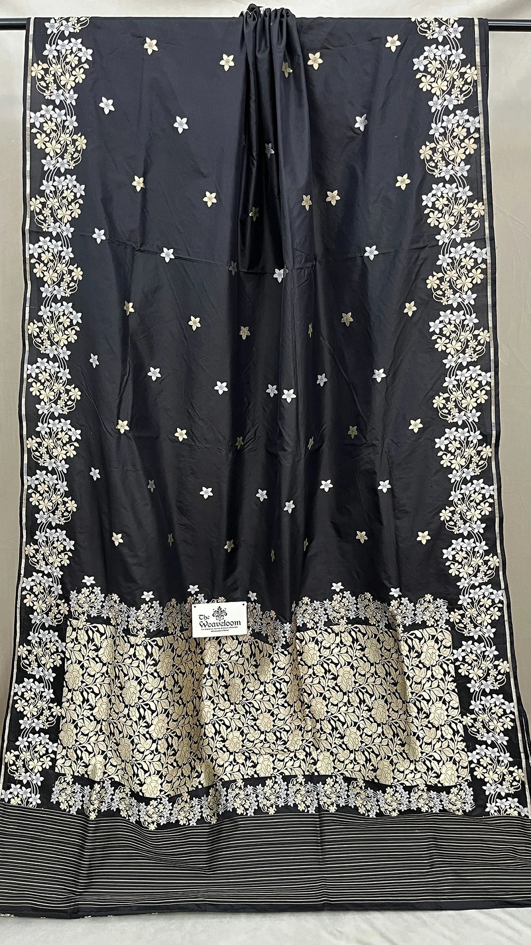 Nita Ambani Inspired Black Pure Katan Silk Banarasi Saree with Sona Rupa Gold Silver Zari Meenakari - The Weaveloom