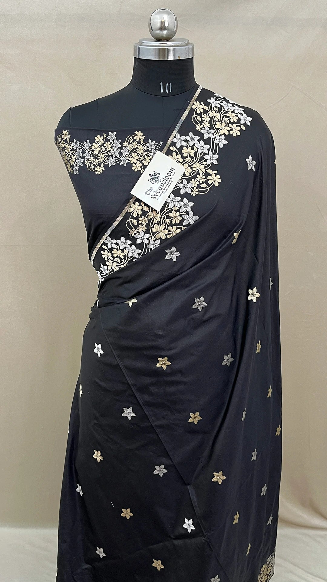Nita Ambani Inspired Black Pure Katan Silk Banarasi Saree with Sona Rupa Gold Silver Zari Meenakari - The Weaveloom