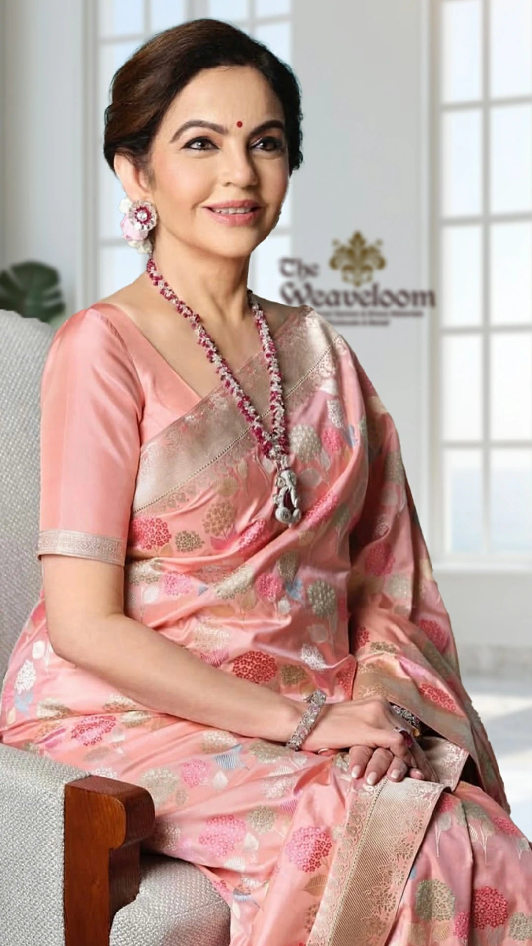 Nita Ambani Inspired Peach Pure Katan Silk Banarasi Saree With Meenakari by The Weaveloom