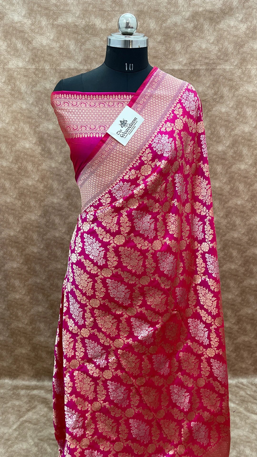 Nita Ambani Rani Banarasi Saree by The Weaveloom with Sona Rupa zari and Katan silk finish