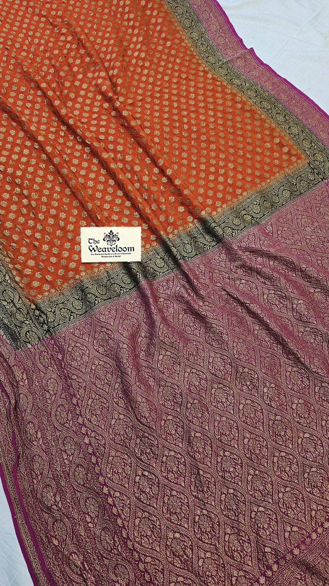 Orange Khaddi Georgette Antique Zari Pure Banarasi Saree The Weaveloom