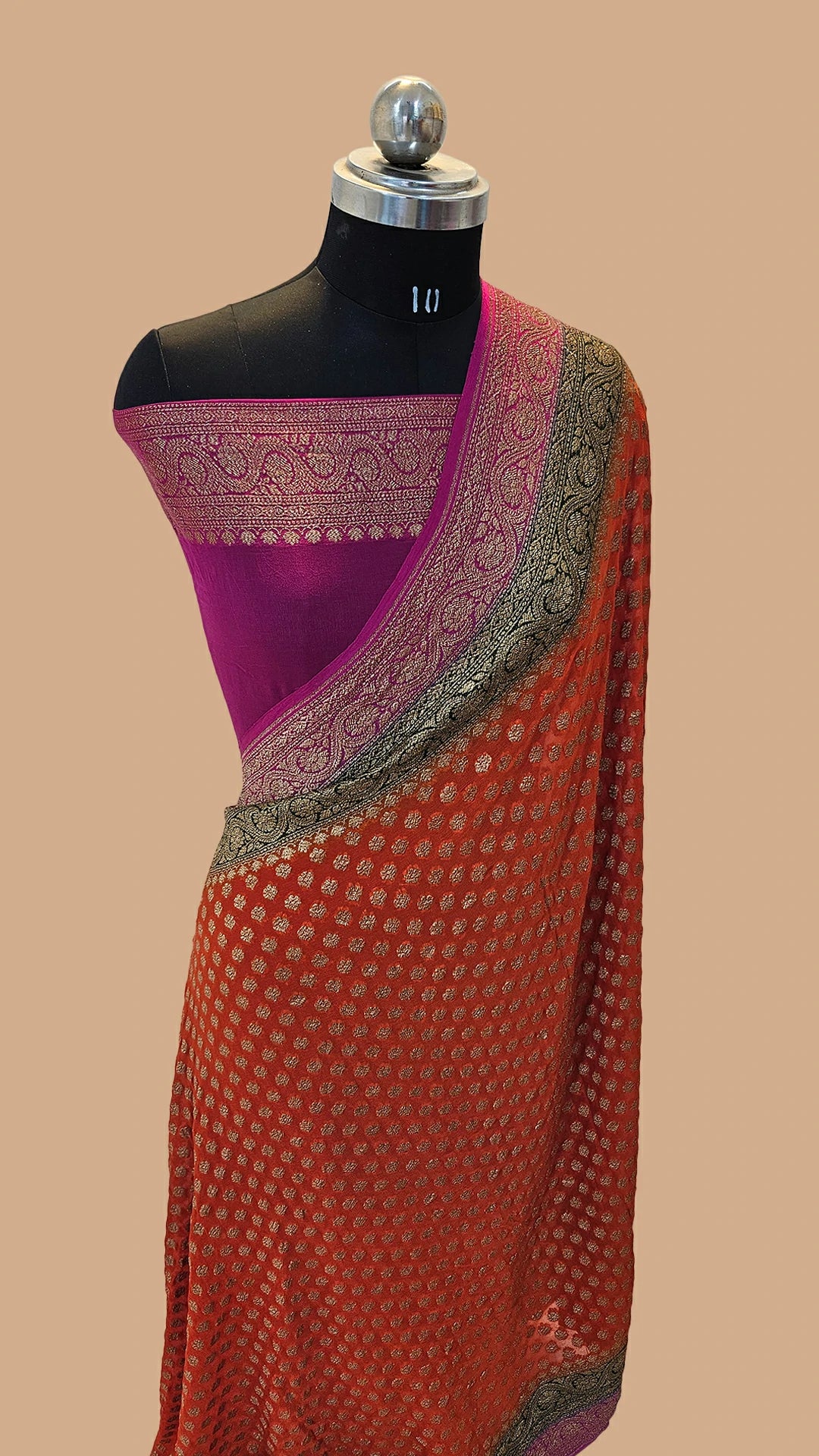 Orange Khaddi Georgette Antique Zari Pure Banarasi Saree The Weaveloom