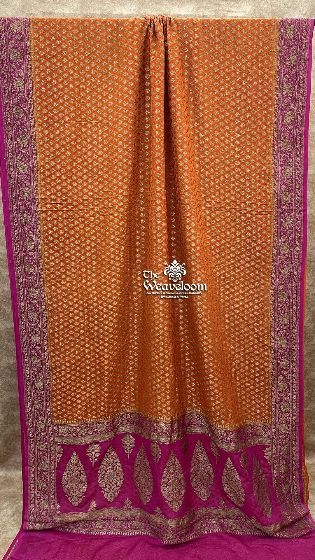 Orange Khaddi Georgette Banarasi Saree with Antique Zari by The Weaveloom