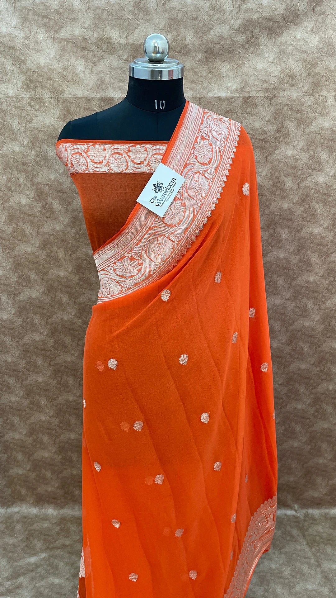 Orange Pure Khaddi Georgette Kadwa Handloom Banarasi Saree by The Weaveloom