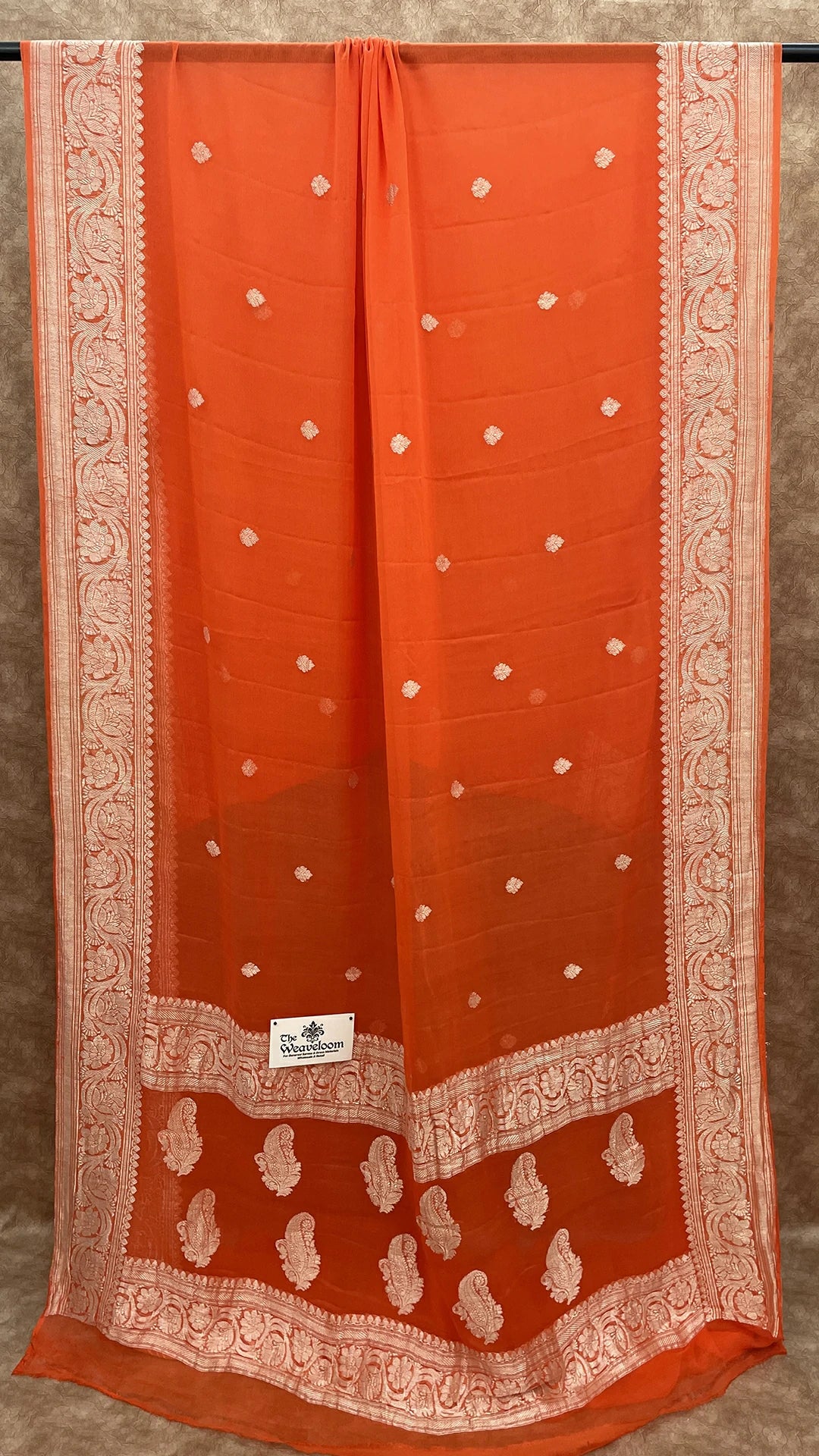 Orange Pure Khaddi Georgette Kadwa Handloom Banarasi Saree by The Weaveloom