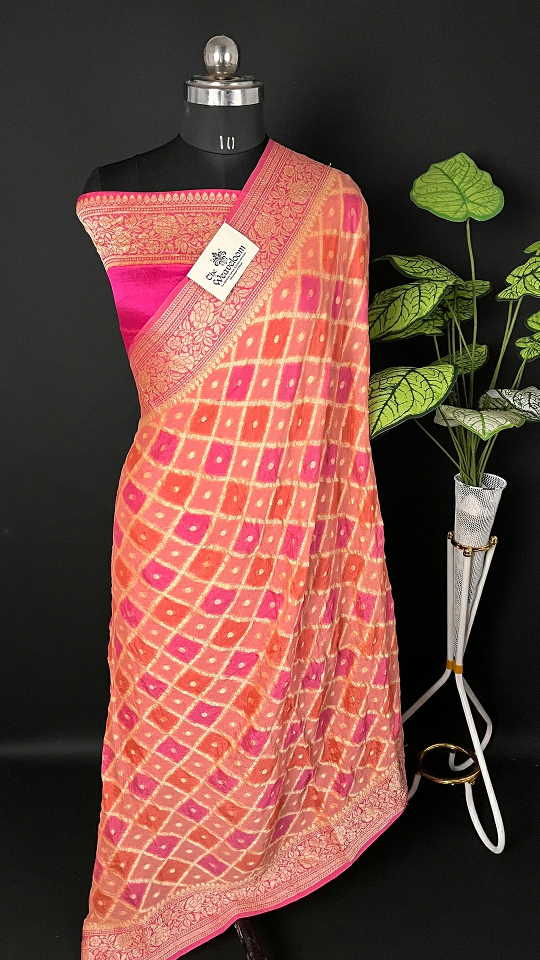 Peach Crepe Georgette Pure Banarasi Saree Rangkat Multicolor - The Weaveloom