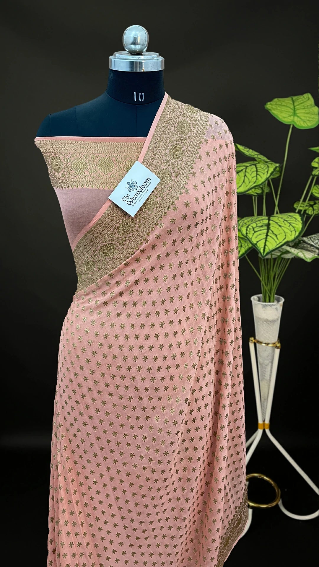 Peach Khaddi Georgette Pure Banarasi Saree with Antique Zari The Weaveloom