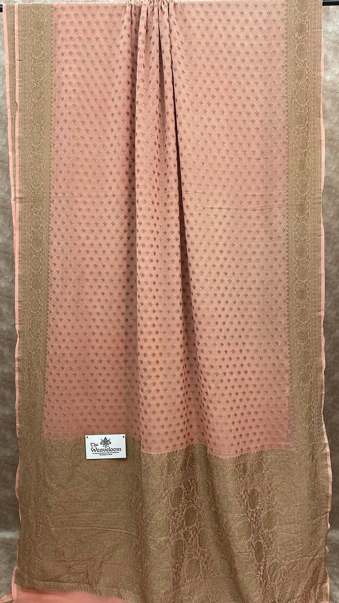 Peach Khaddi Georgette Pure Banarasi Saree with Antique Zari The Weaveloom