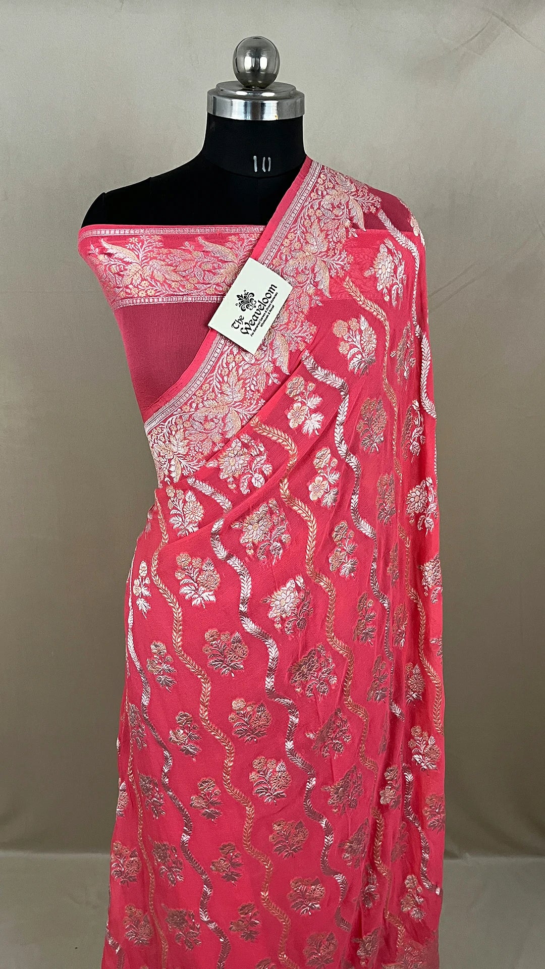 Pink Khaddi Georgette Pure Banarasi Saree with Sona Rupa Water Zari by The Weaveloom