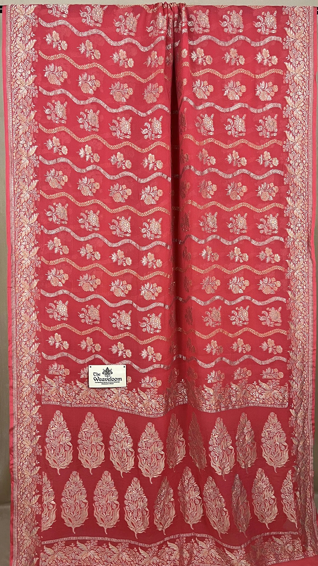 Pink Khaddi Georgette Pure Banarasi Saree with Sona Rupa Water Zari by The Weaveloom