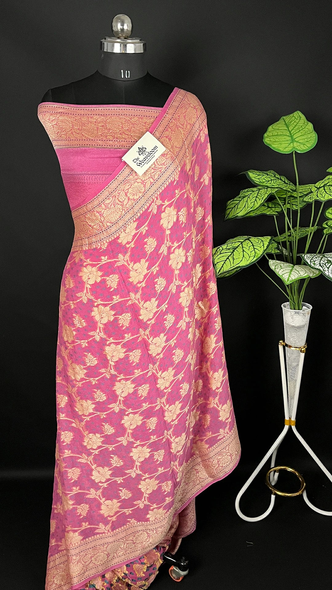 Pink Pure Crepe Georgette Banarasi Saree With Meenakari Work by The Weaveloom