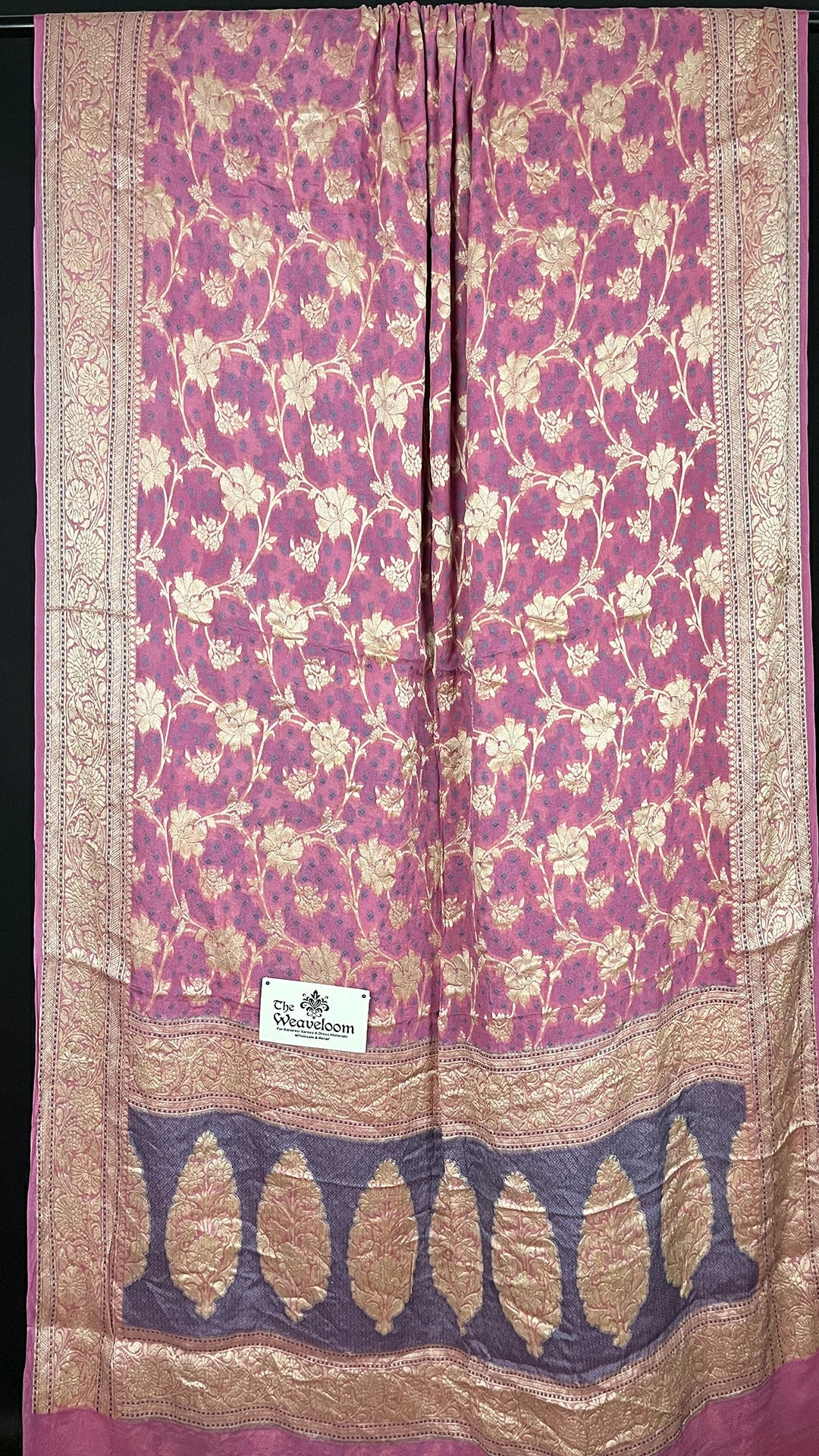 Pink Pure Crepe Georgette Banarasi Saree With Meenakari Work by The Weaveloom