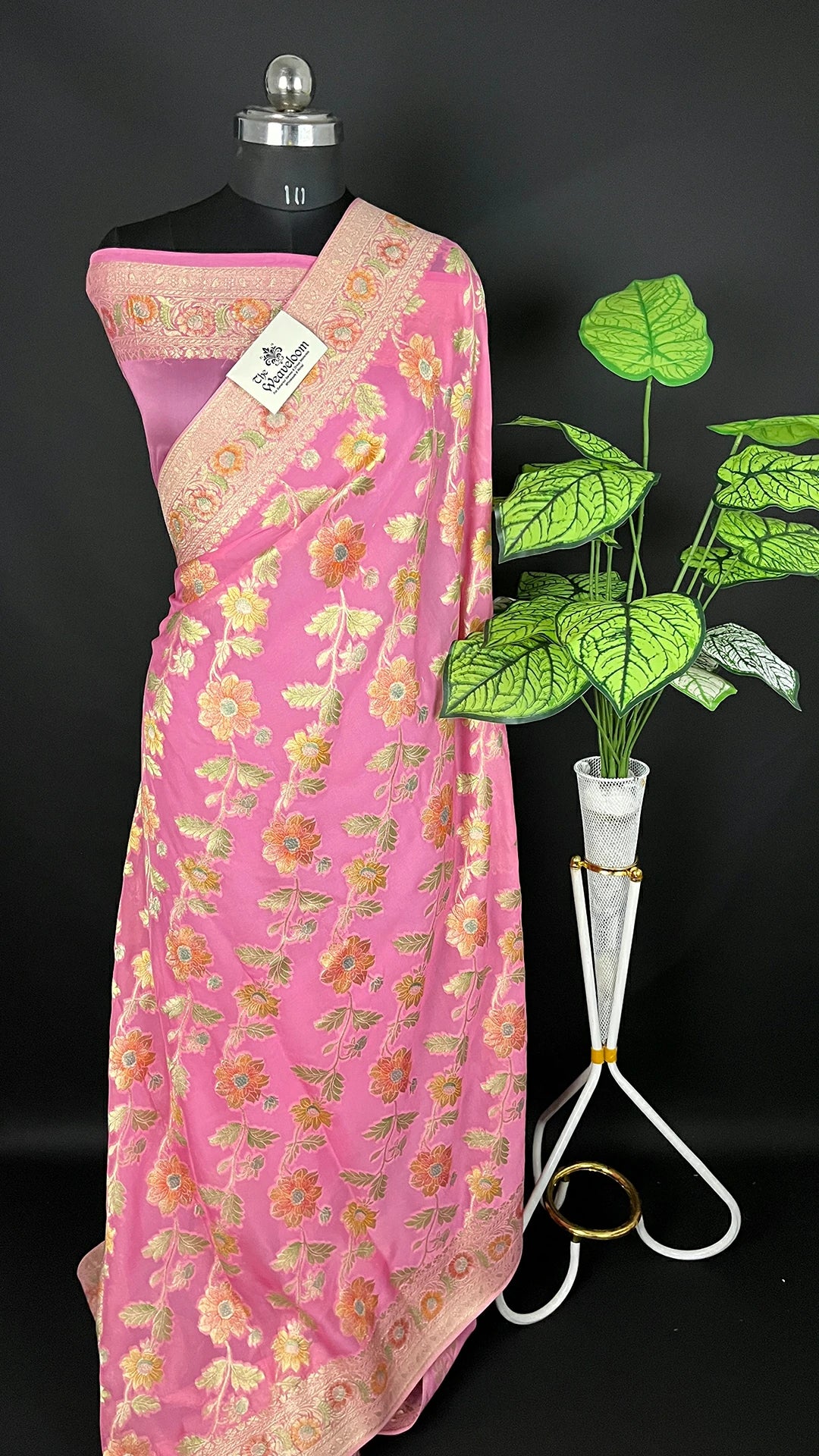 Pink Pure Viscose Georgette Saree with Handbrush Work and Running Blouse The Weaveloom