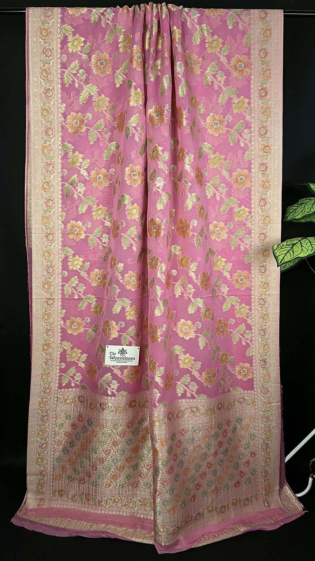 Pink Pure Viscose Georgette Saree with Handbrush Work and Running Blouse The Weaveloom