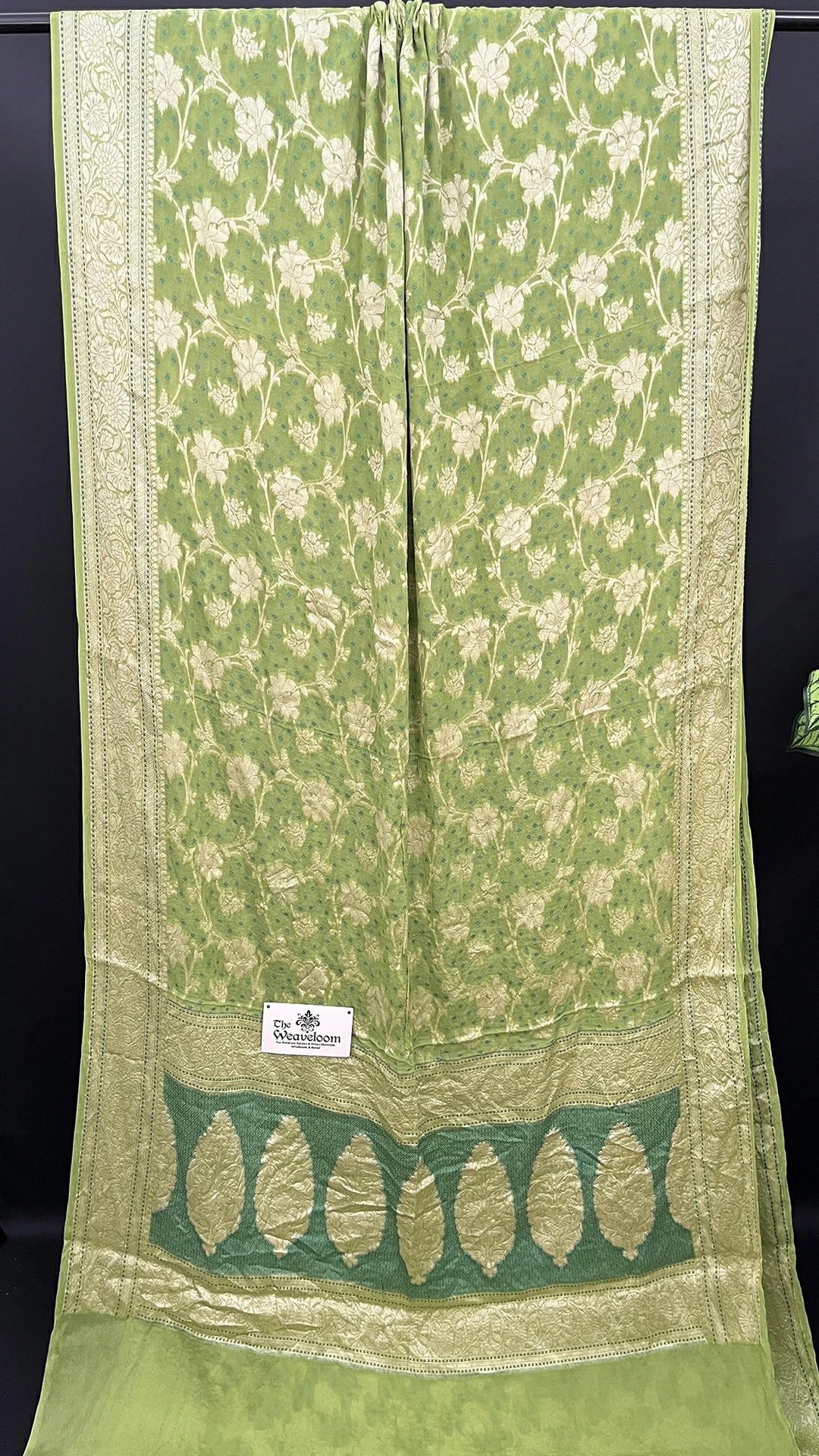 Pista Pure Crepe Georgette Banarasi Saree With Meenakari by The Weaveloom