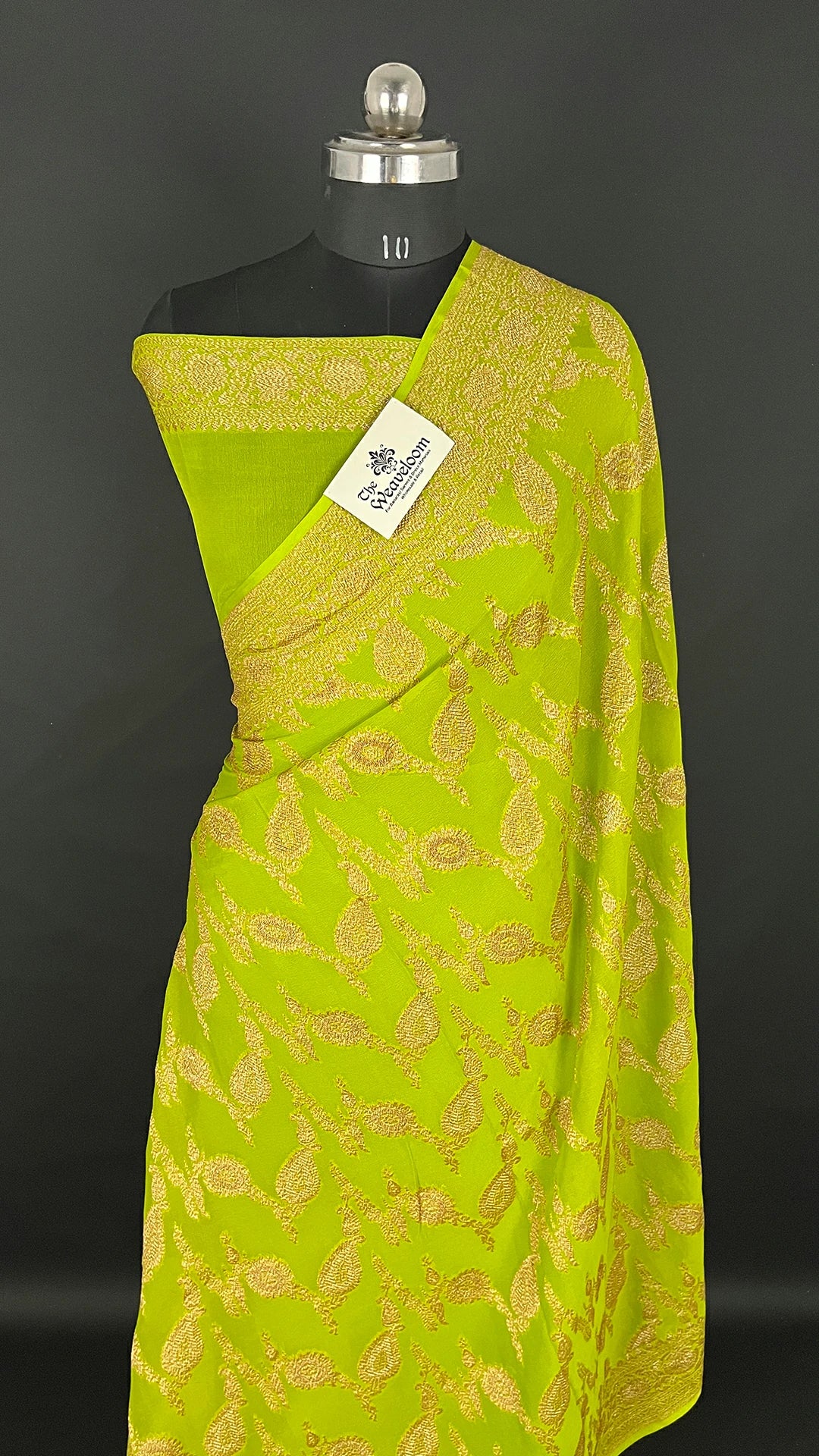 Pista Pure Khaddi Georgette Banarasi Saree Antique Zari The Weaveloom