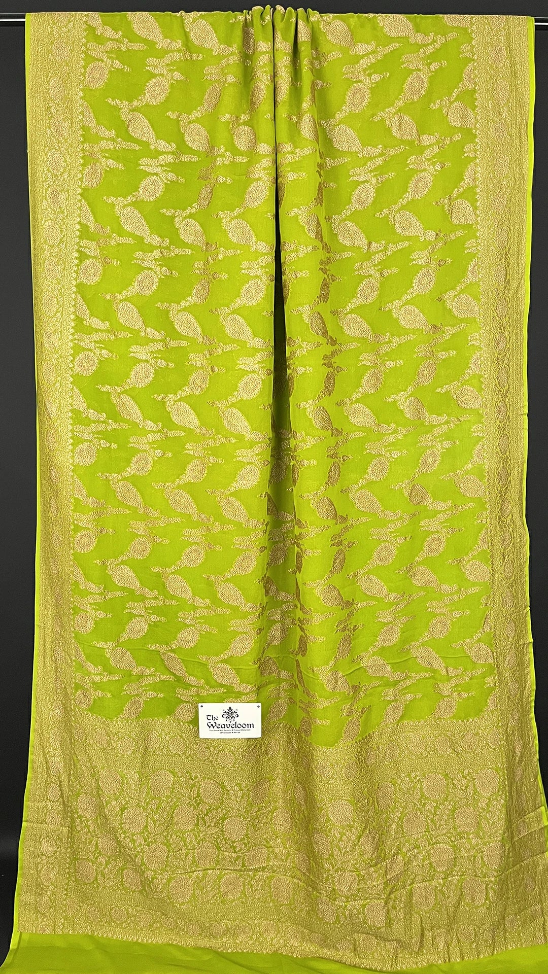 Pista Pure Khaddi Georgette Banarasi Saree Antique Zari The Weaveloom