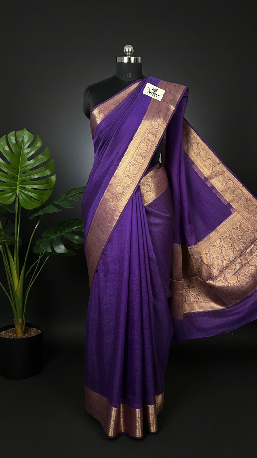 Purple Crush Tissue Silk Pure Banarasi Saree Gold Zari Border Pallu - The Weaveloom