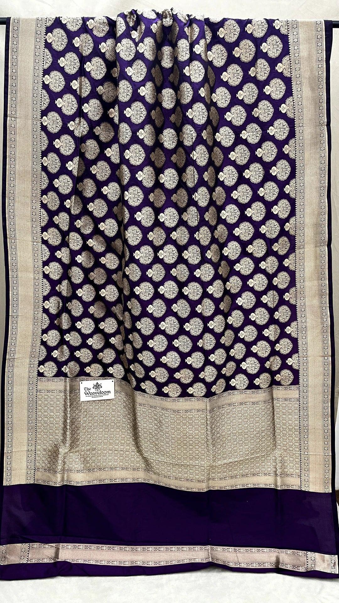 Purple Katan Silk Banarasi Saree with Golden Zari Buta and Contrast Border by The Weaveloom