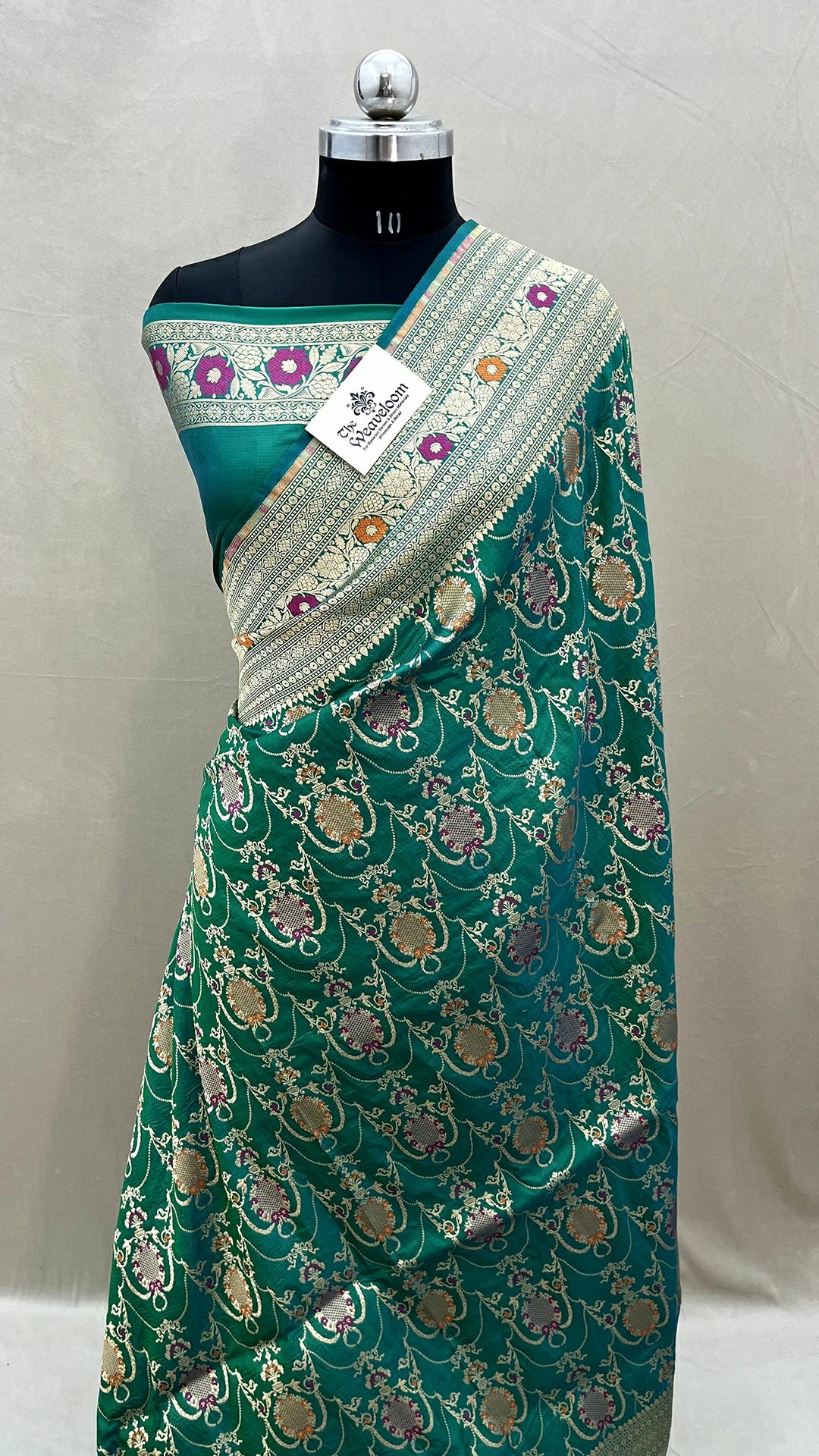 Rama Green Katan Silk Pure Banarasi Saree with Meenakari by The Weaveloom