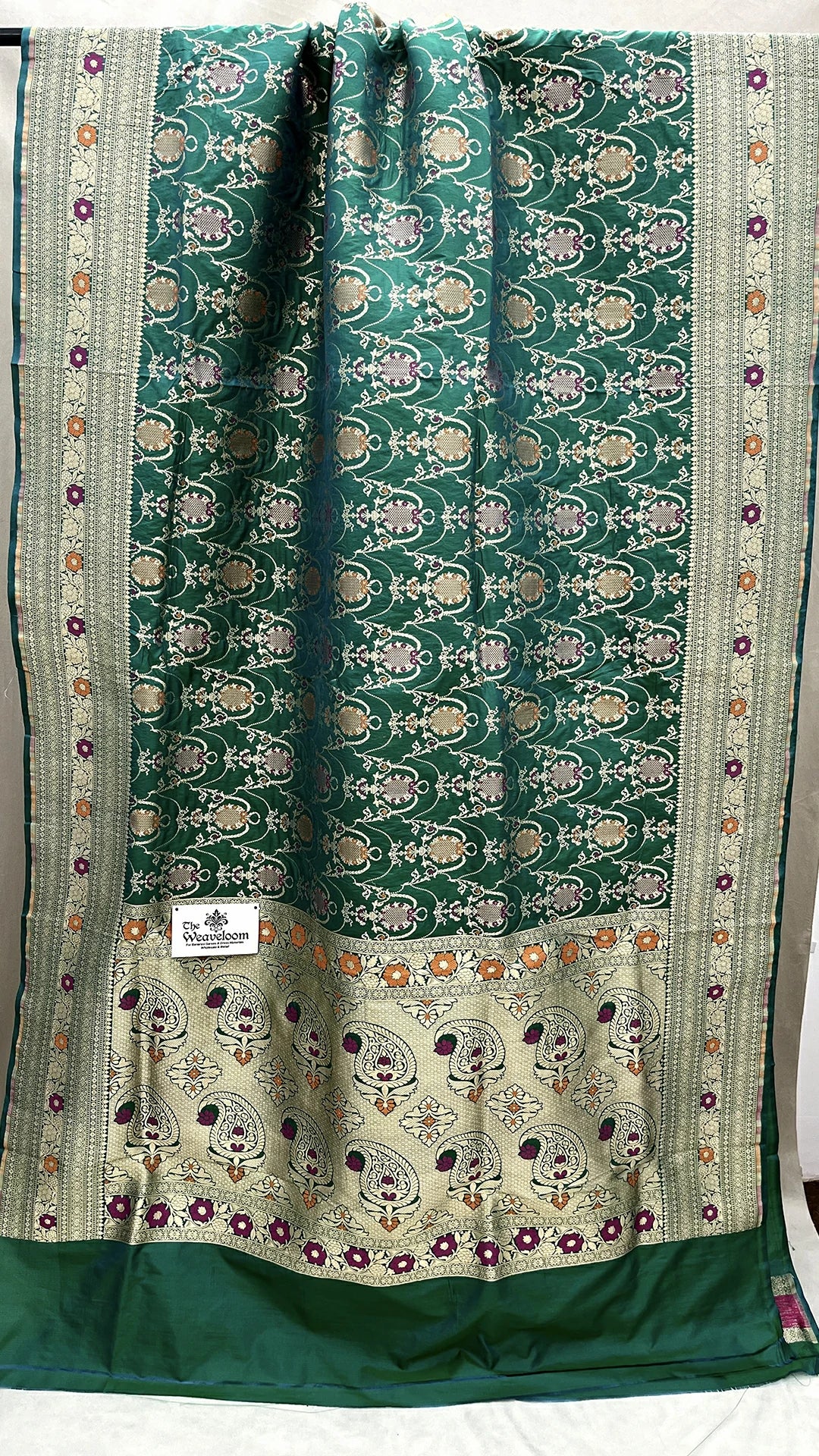Rama Green Katan Silk Pure Banarasi Saree with Meenakari by The Weaveloom