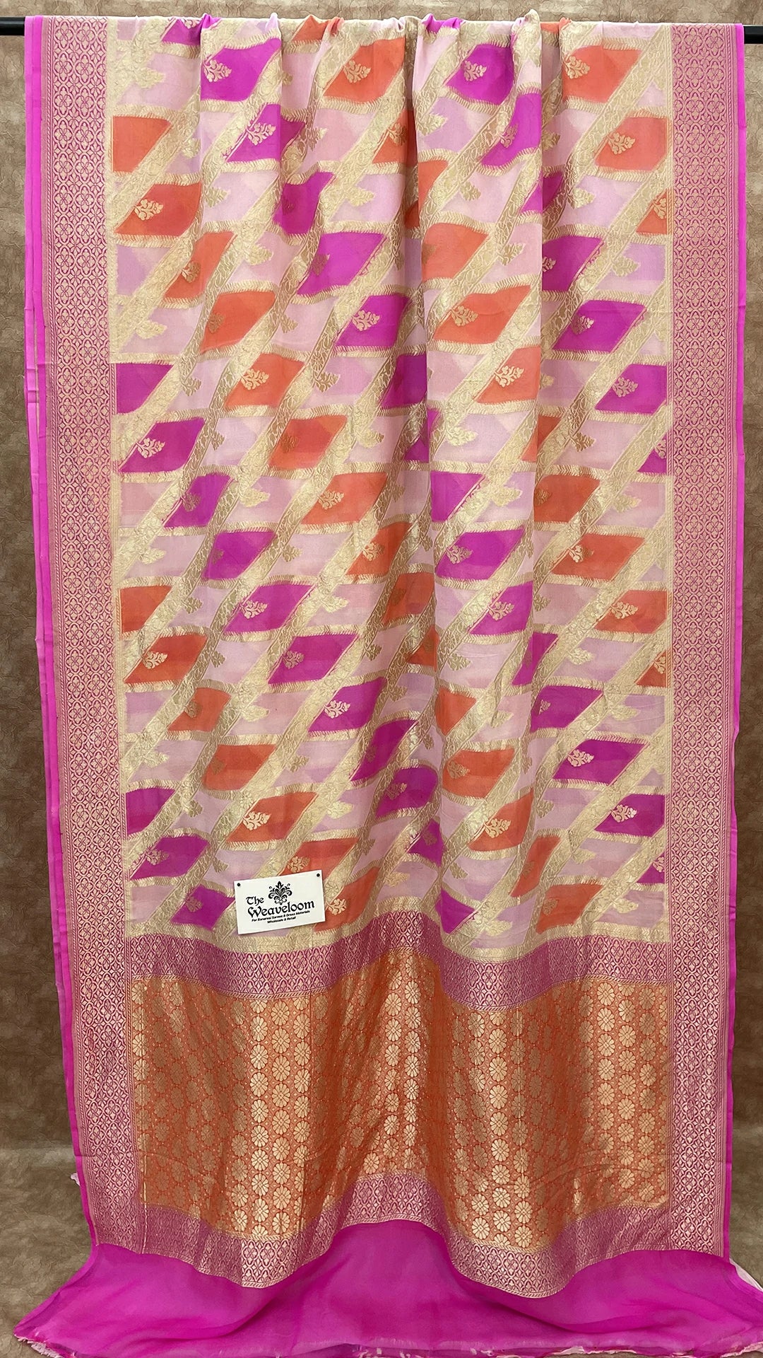 Rangkat Khaddi Georgette Pure Banarasi Saree in Pink by The Weaveloom