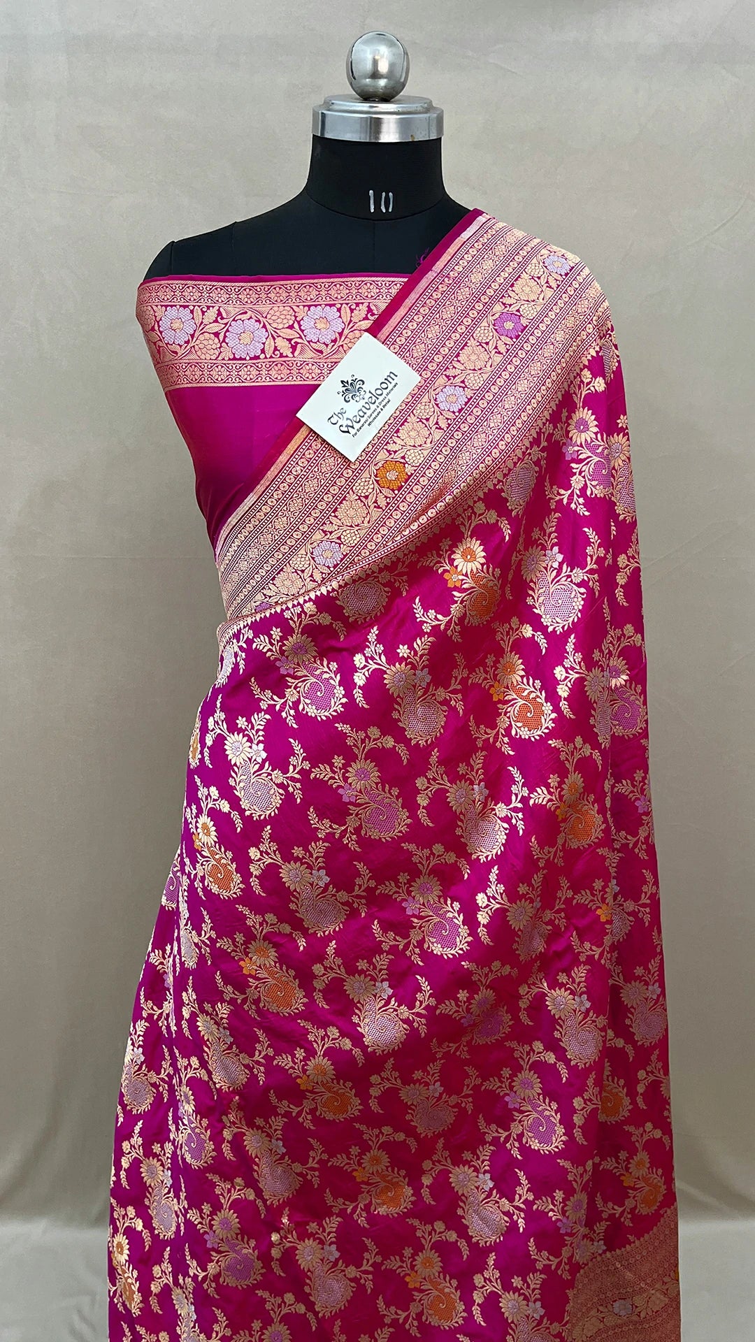 Rani Katan Silk Pure Banarasi Meenakari Saree Floral Zari Border The Weaveloom