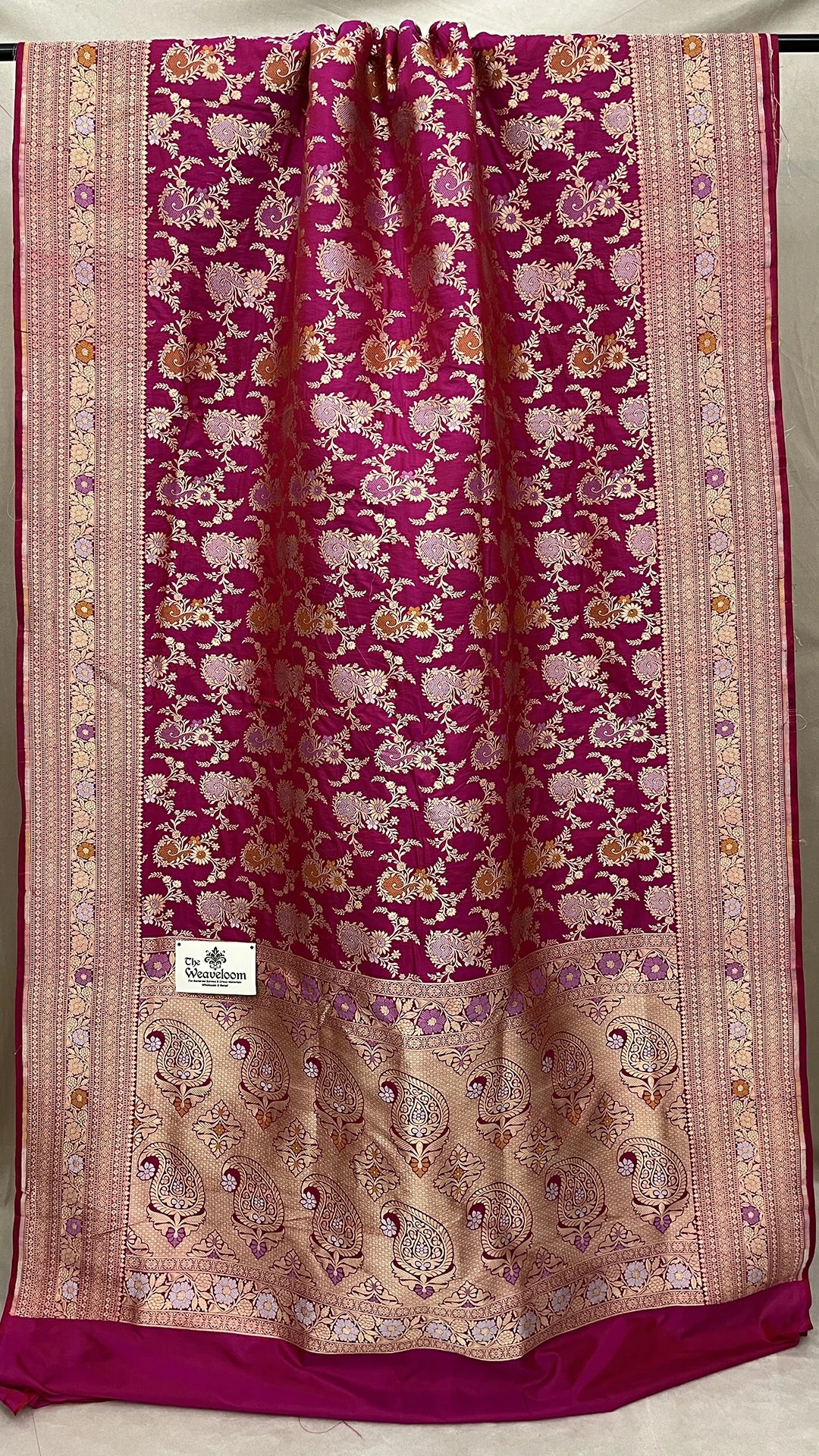 Rani Katan Silk Pure Banarasi Meenakari Saree Floral Zari Border The Weaveloom